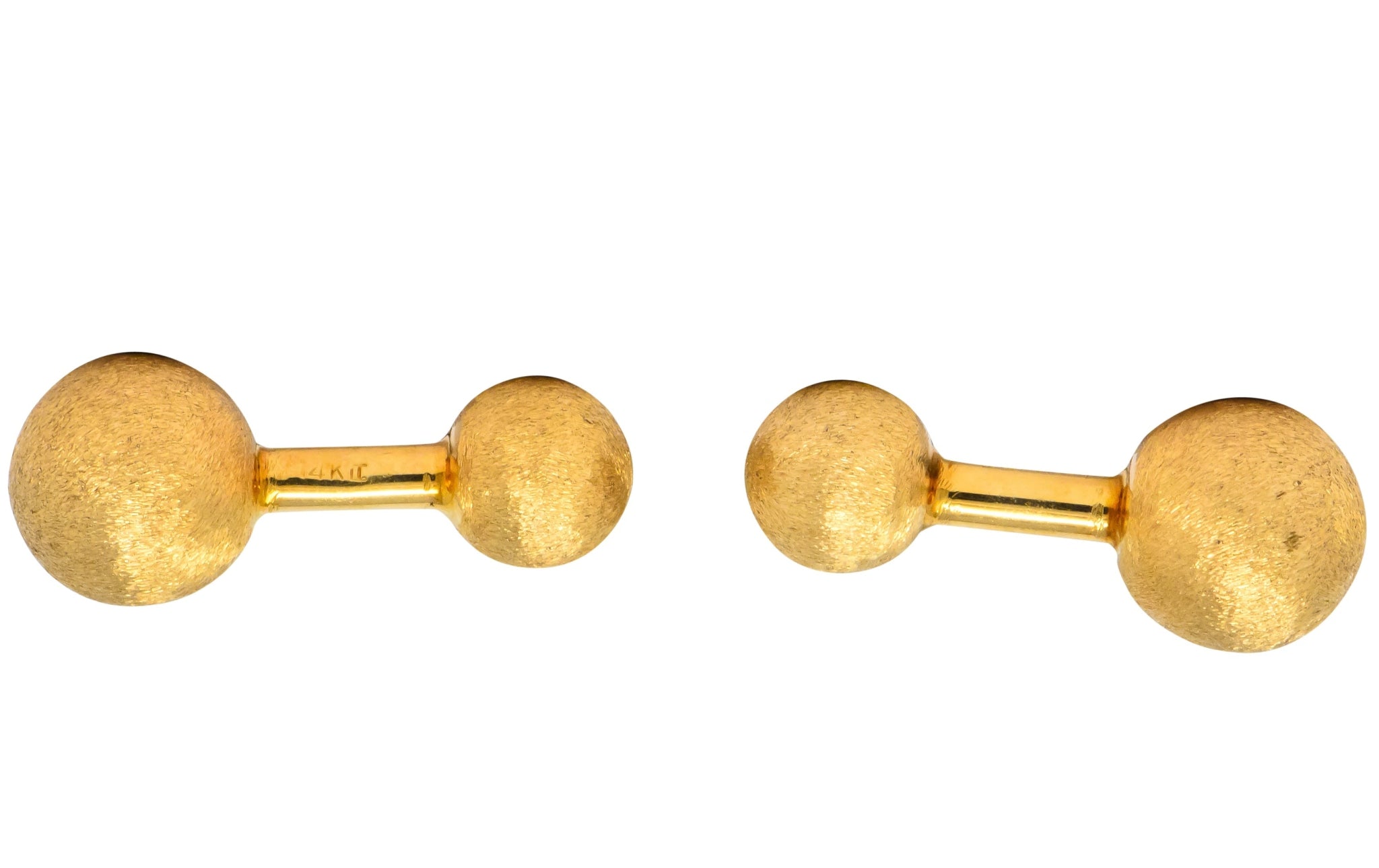 Retro Tiffany & Co. 14 Karat Gold Brushed Ball Men's Cufflinks - Wilson's Estate Jewelry