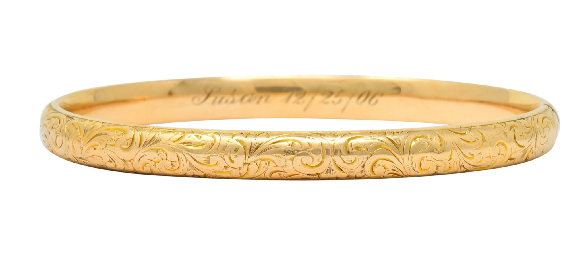 Riker Brothers Art Nouveau 14 Karat Gold Hinged Bangle Bracelet - Wilson's Estate Jewelry