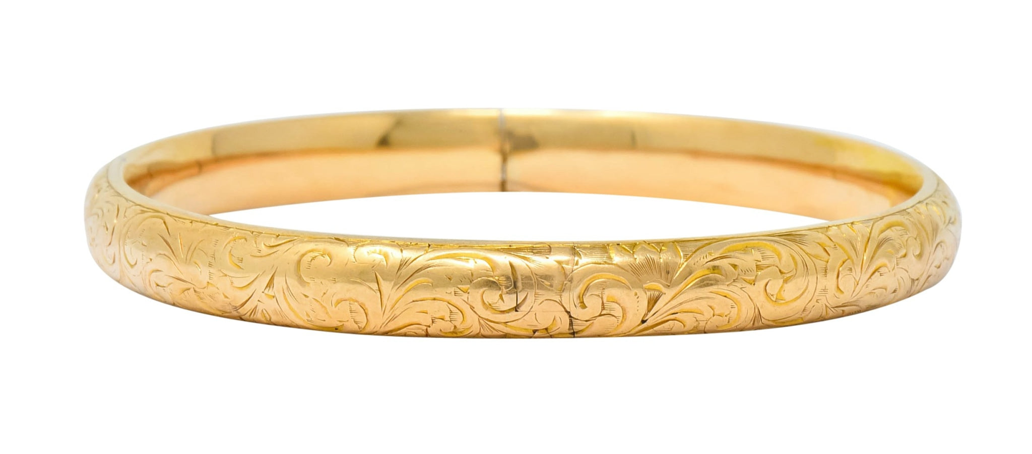 Riker Brothers Art Nouveau 14 Karat Gold Hinged Bangle Bracelet - Wilson's Estate Jewelry