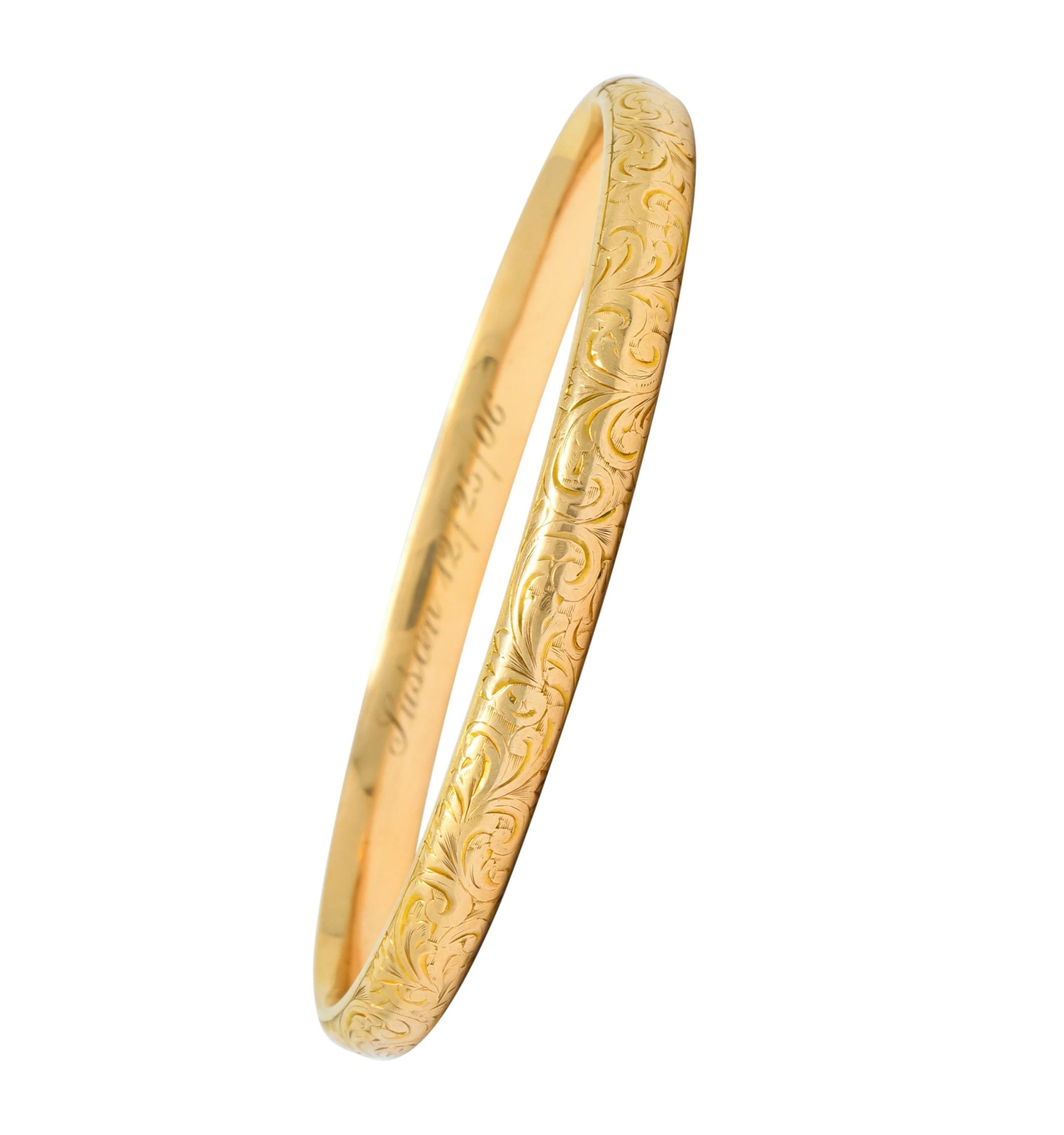 Riker Brothers Art Nouveau 14 Karat Gold Hinged Bangle Bracelet - Wilson's Estate Jewelry