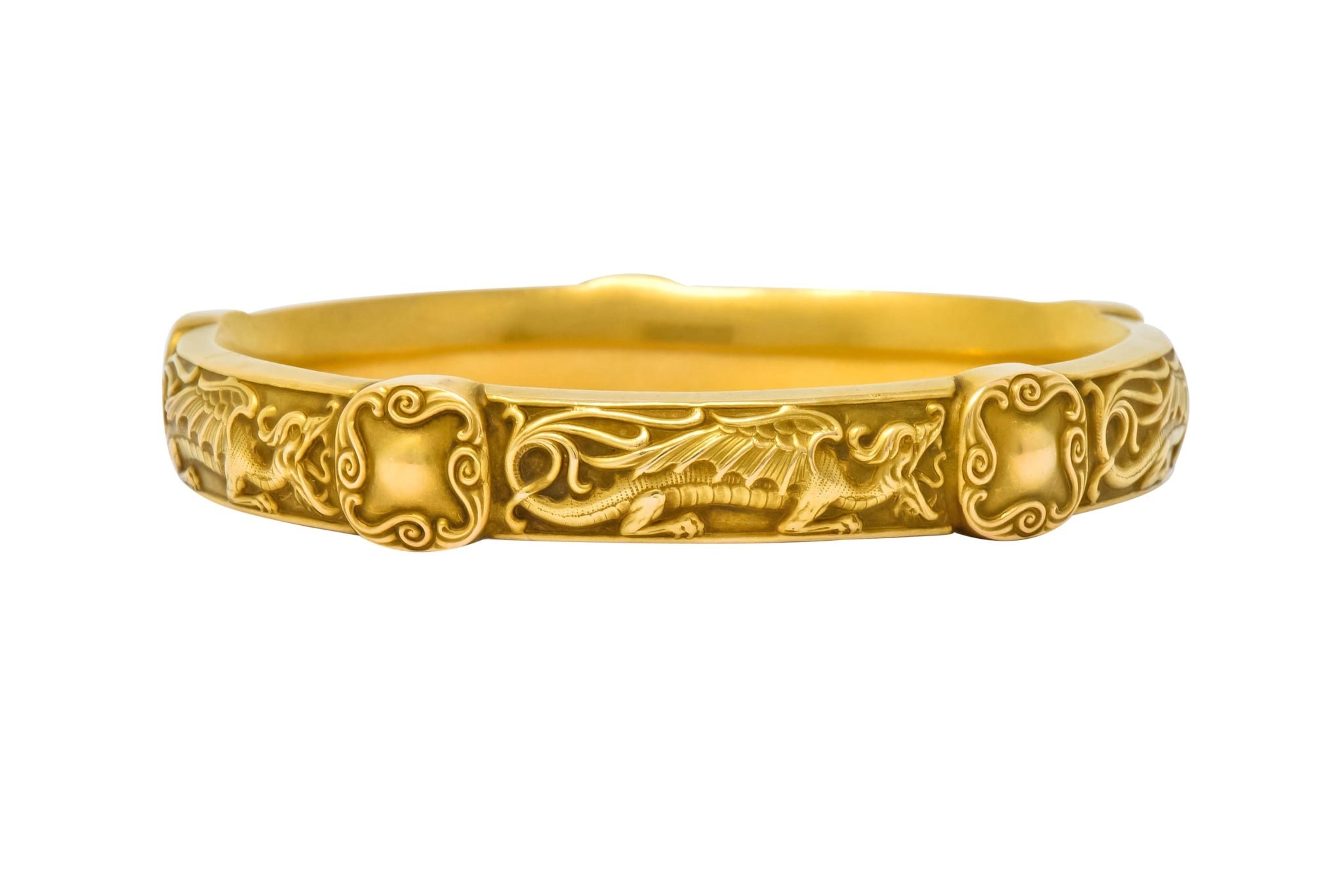 Riker Brothers Art Nouveau 14 Karat Gold Dragon Bangle Bracelet - Wilson's Estate Jewelry