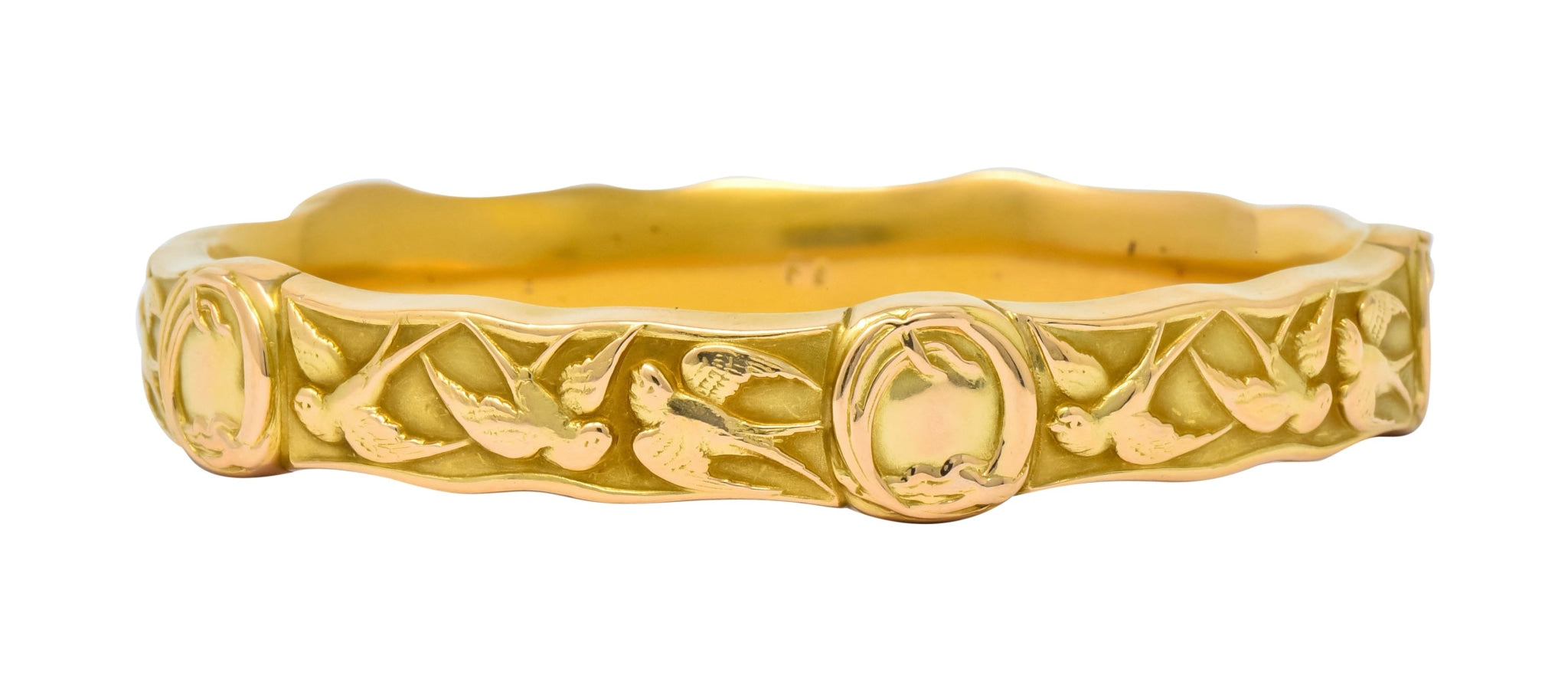 Riker Brothers Art Nouveau 14 Karat Gold Swallow Birds Bangle Bracelet - Wilson's Estate Jewelry