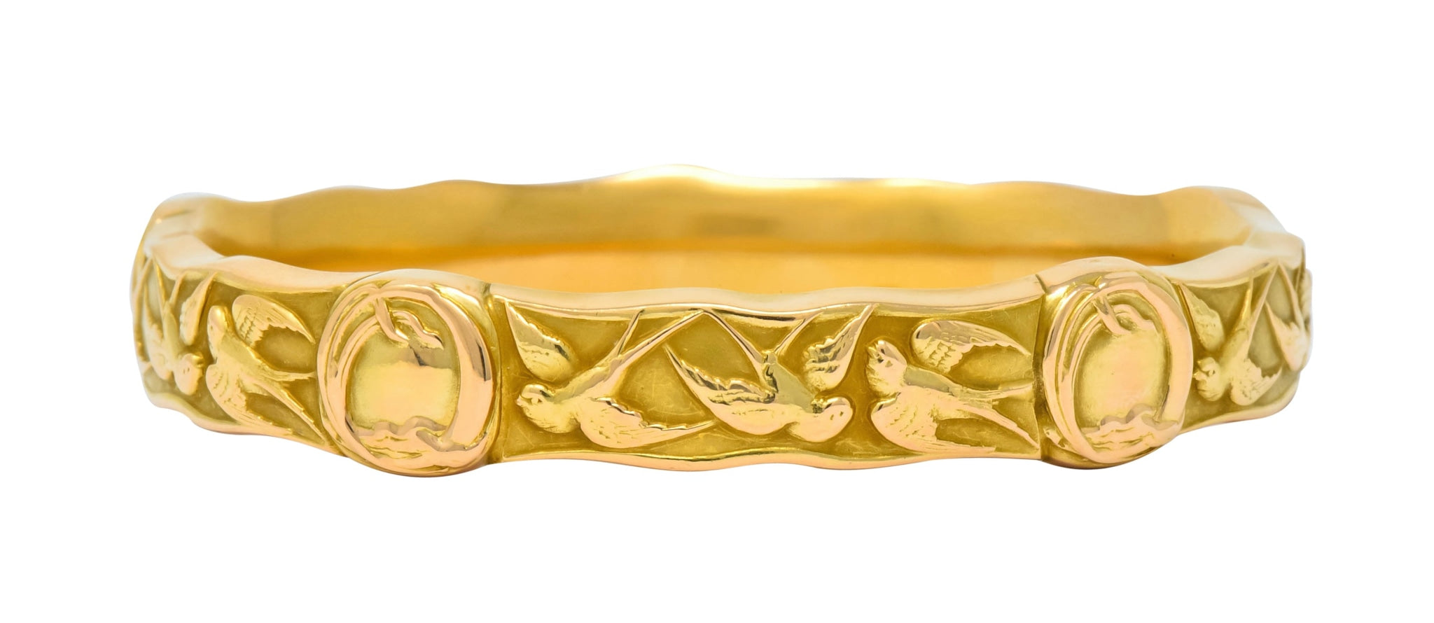 Riker Brothers Art Nouveau 14 Karat Gold Swallow Birds Bangle Bracelet - Wilson's Estate Jewelry