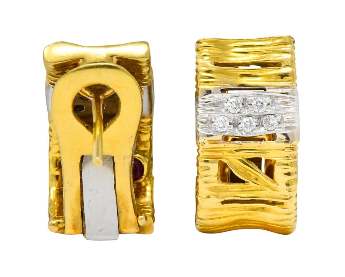 Roberto Coin Diamond 18 Karat Two-Tone Gold Italian Elephantina Earrings - Wilson's Estate Jewelry