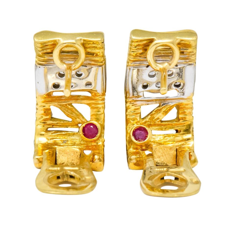 Roberto Coin Diamond 18 Karat Two-Tone Gold Italian Elephantina Earrings - Wilson's Estate Jewelry