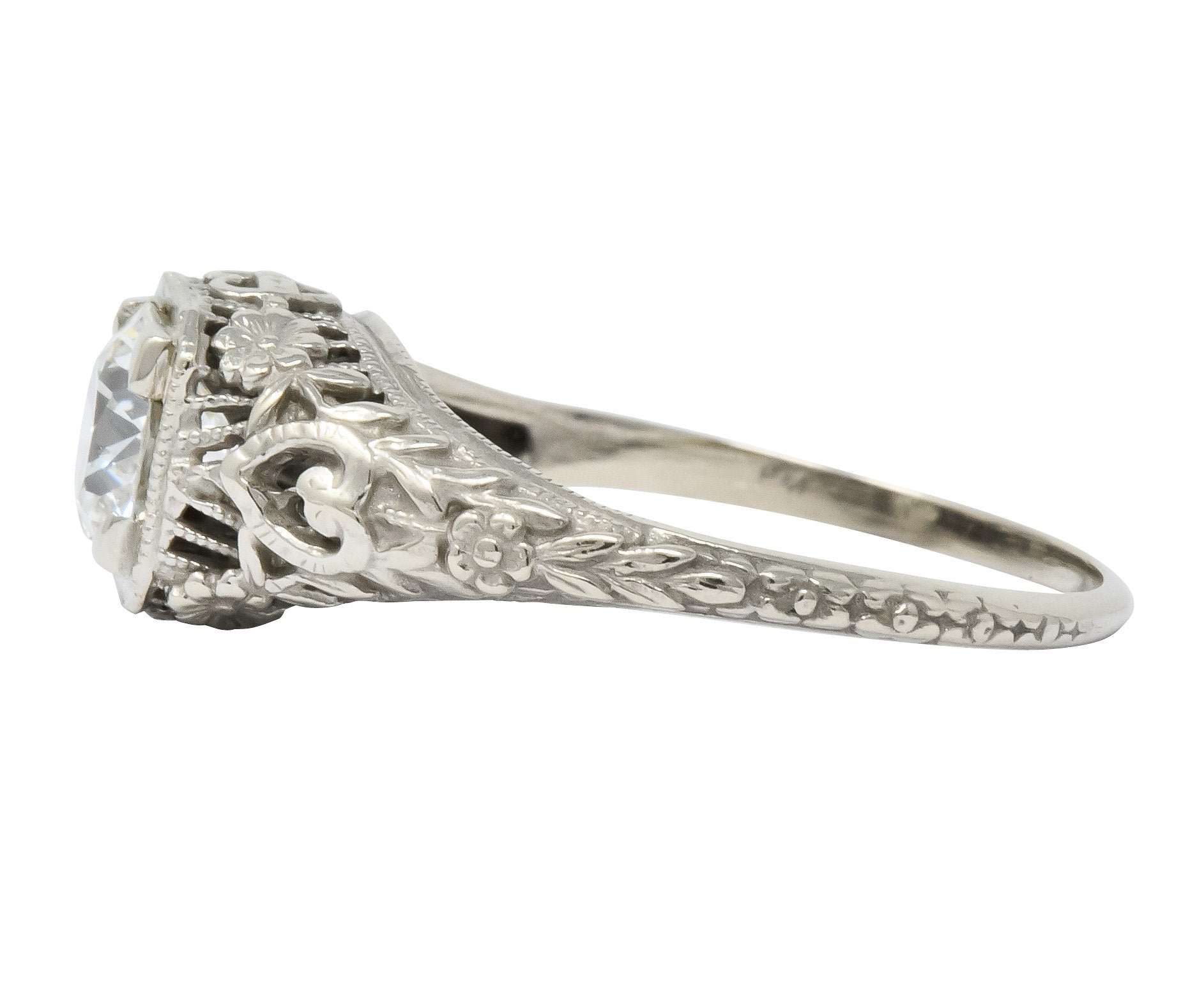 Romantic Edwardian 0.73 CTS Diamond 14 Karat White Gold Engagement Ring GIA - Wilson's Estate Jewelry