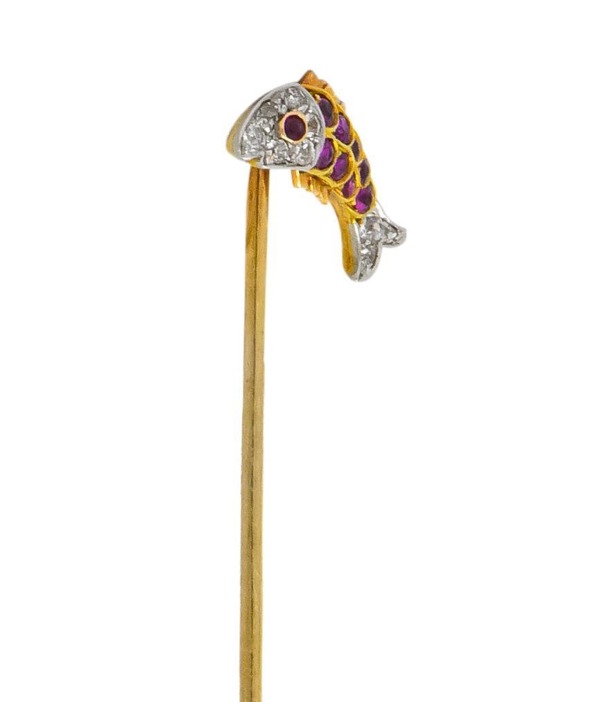 Ruby Diamond Platinum-Topped 14 Karat Two-Tone Gold Fish Stickpin - Wilson's Estate Jewelry