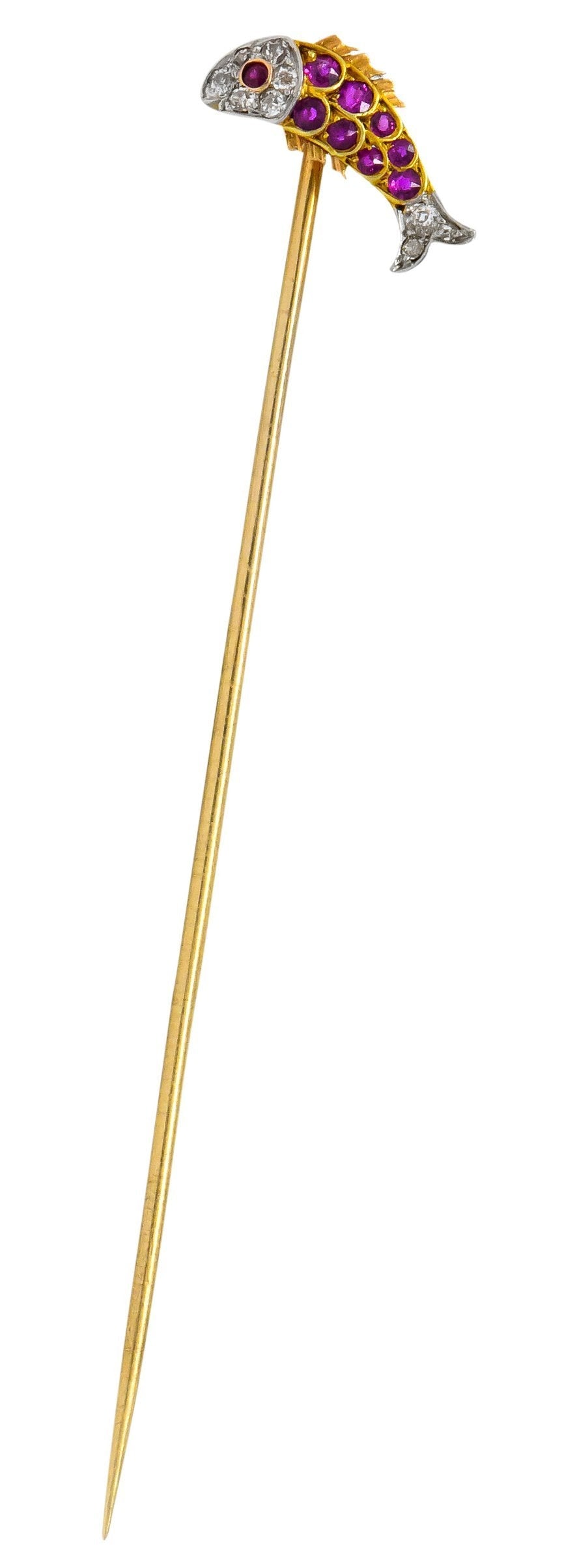 Ruby Diamond Platinum-Topped 14 Karat Two-Tone Gold Fish Stickpin - Wilson's Estate Jewelry