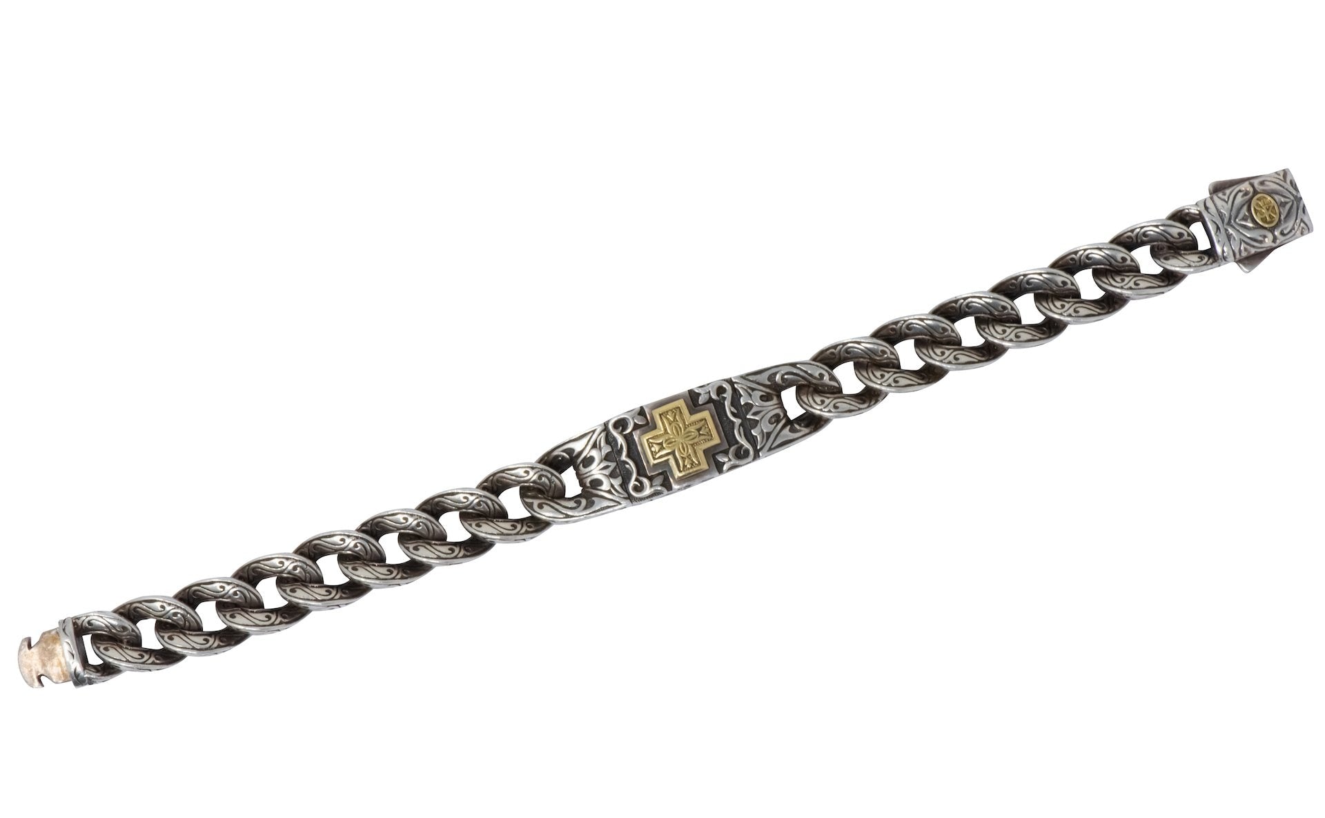 Scott Kay Sterling Silver 18 Karat Gold Unkaged Men's Cross Bracelet - Wilson's Estate Jewelry