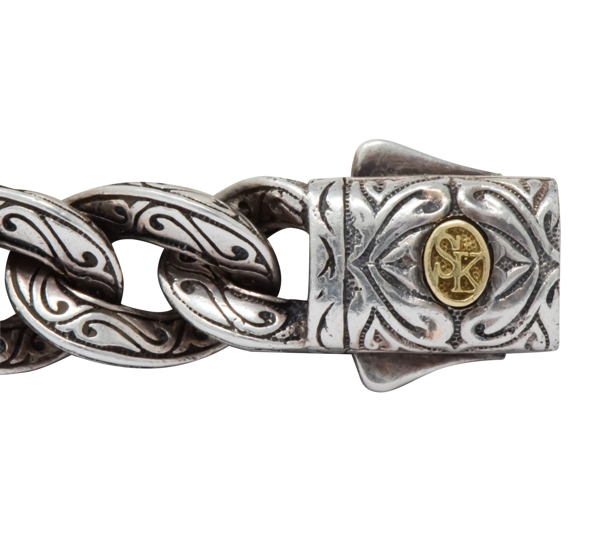 Scott Kay Sterling Silver 18 Karat Gold Unkaged Men's Cross Bracelet - Wilson's Estate Jewelry