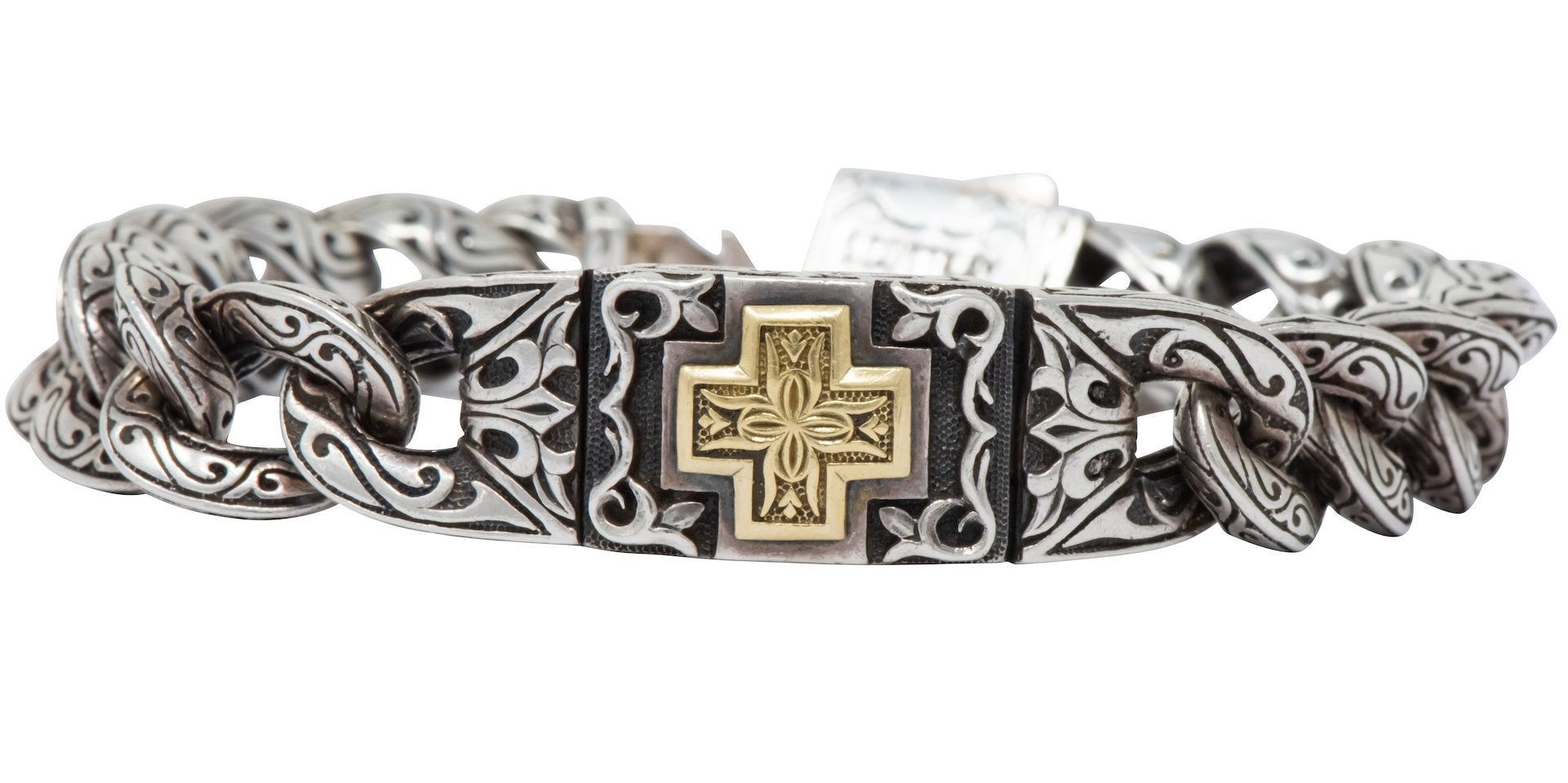 Scott Kay Sterling Silver 18 Karat Gold Unkaged Men's Cross Bracelet - Wilson's Estate Jewelry