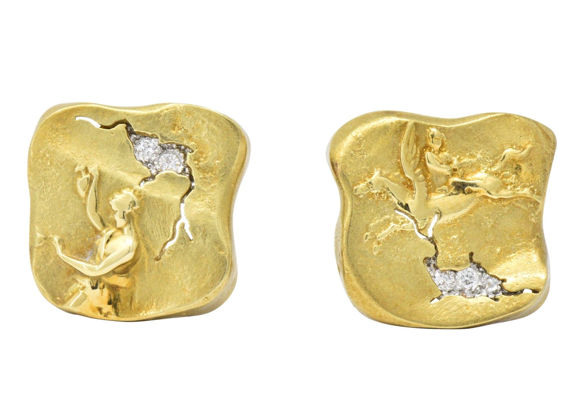 SeidenGang Diamond 18 Karat Gold Platinum Pegasus Odyssey Collection Earrings - Wilson's Estate Jewelry