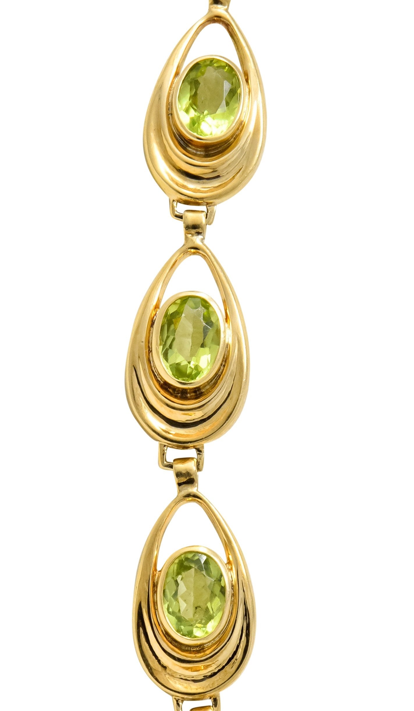 Shreve Crump & Low Retro Peridot 14 Karat Yellow Gold Oval Link Drop Necklace - Wilson's Estate Jewelry