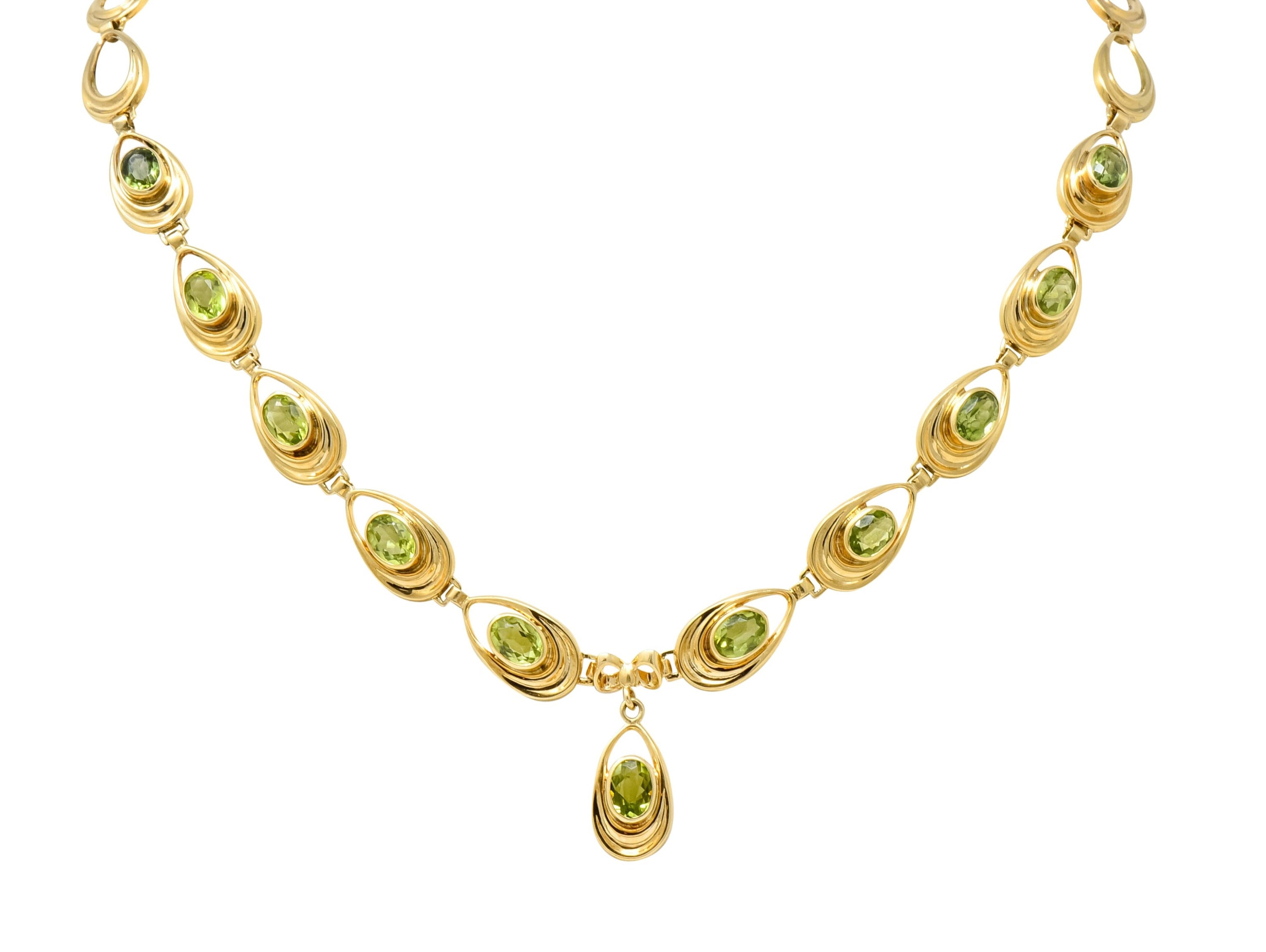 Shreve Crump & Low Retro Peridot 14 Karat Yellow Gold Oval Link Drop Necklace - Wilson's Estate Jewelry