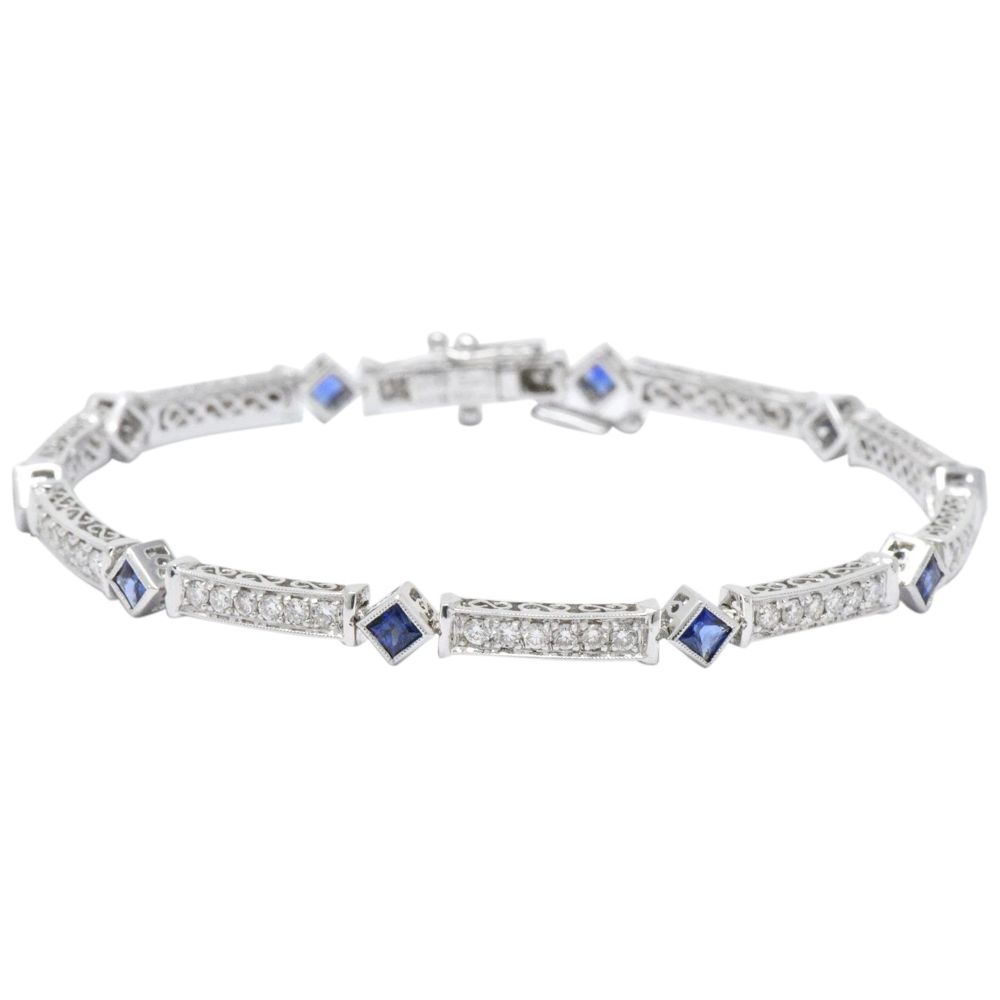 Simon G. 2.51 CTW Diamond Sapphire 18 Karat White Gold Line Bracelet Wilson's Estate Jewelry