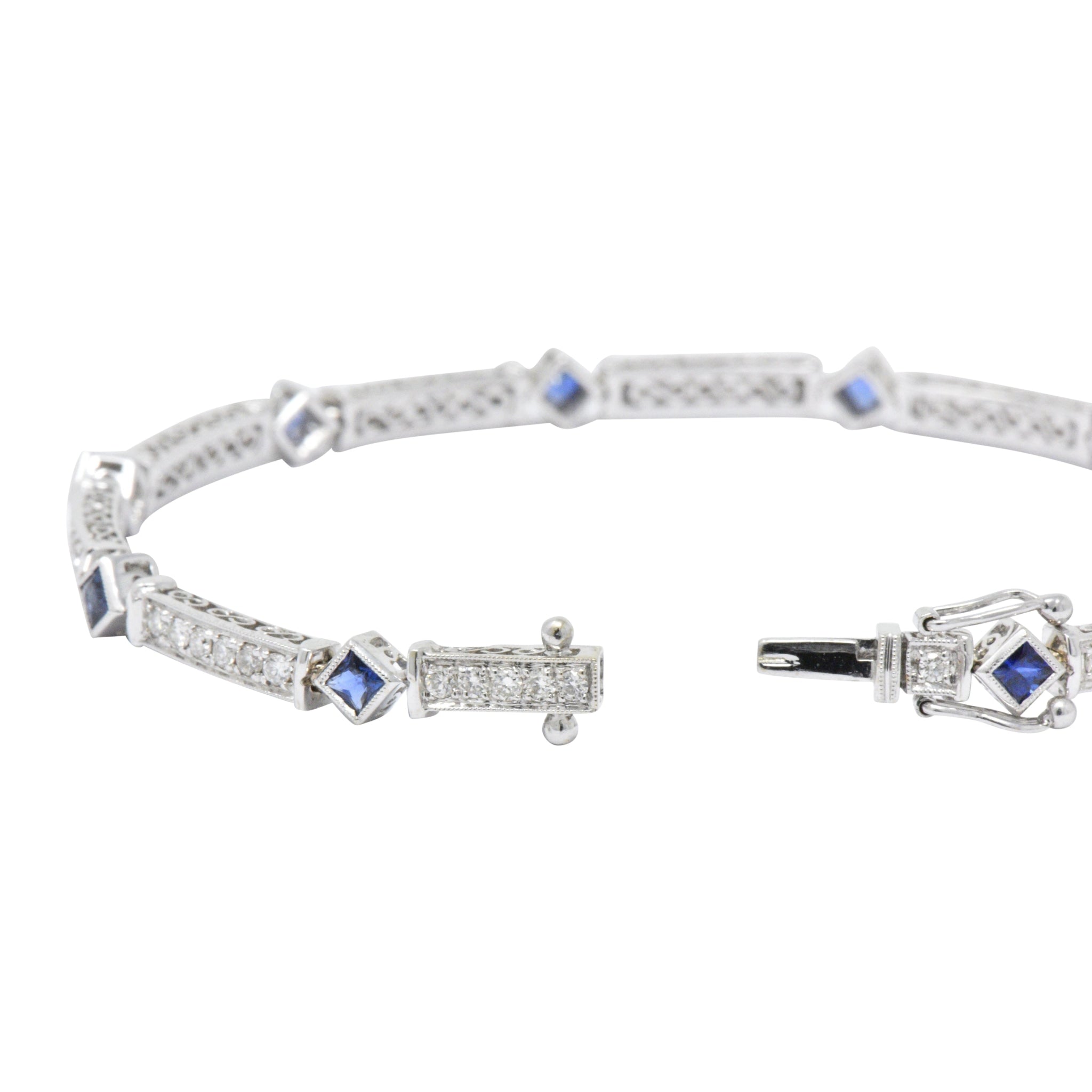 Simon G. 2.51 CTW Diamond Sapphire 18 Karat White Gold Line Bracelet Wilson's Estate Jewelry