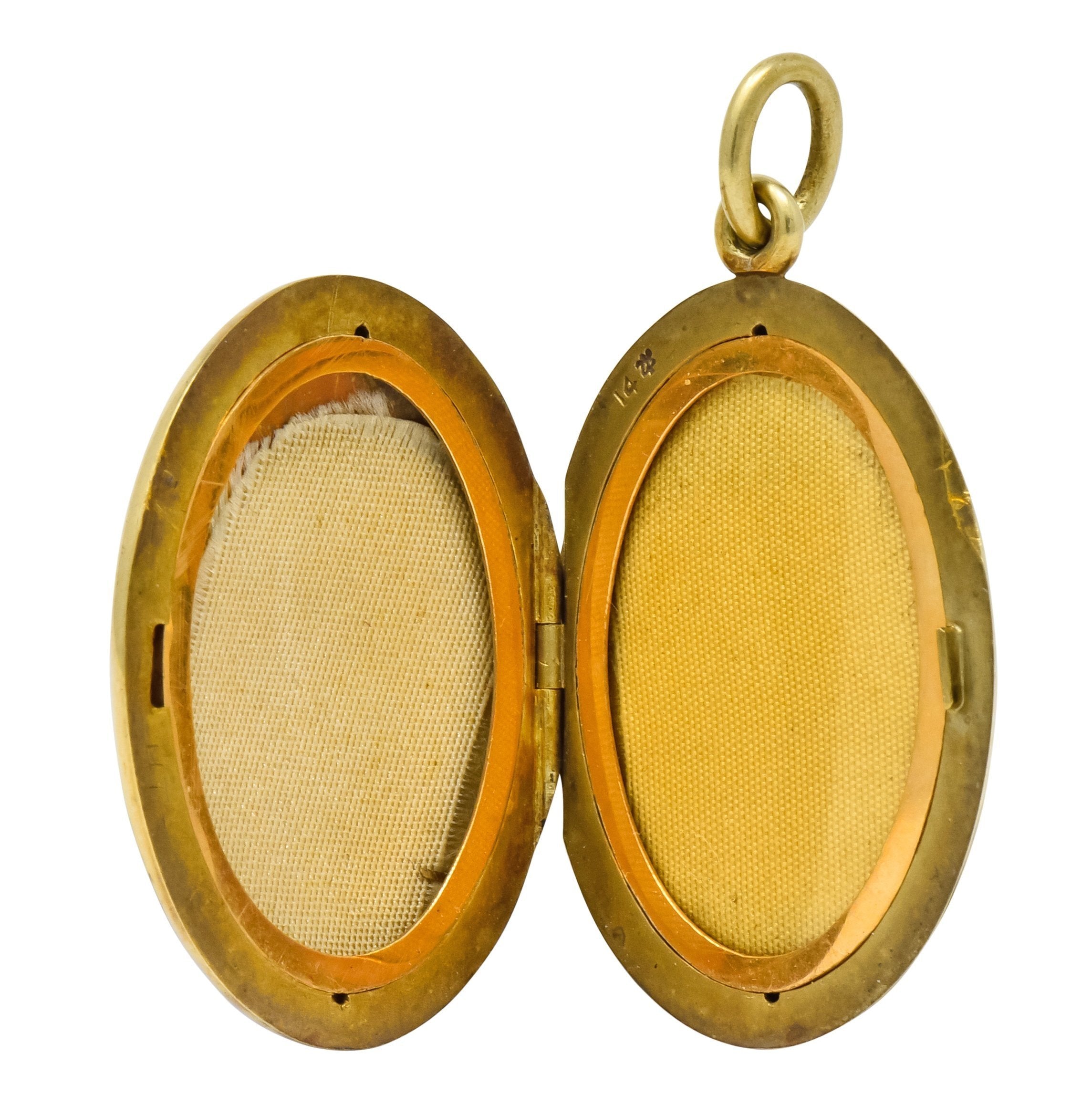 Sloan & Co. Art Nouveau Enamel 14 Karat Gold Locket Circa 1915 - Wilson's Estate Jewelry