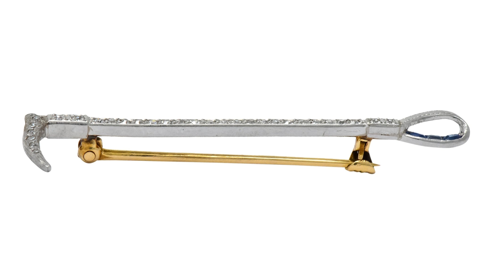 Sloan & Co. Edwardian Diamond Sapphire Platinum 14 Karat Gold Horse Riding Crop Brooch - Wilson's Estate Jewelry