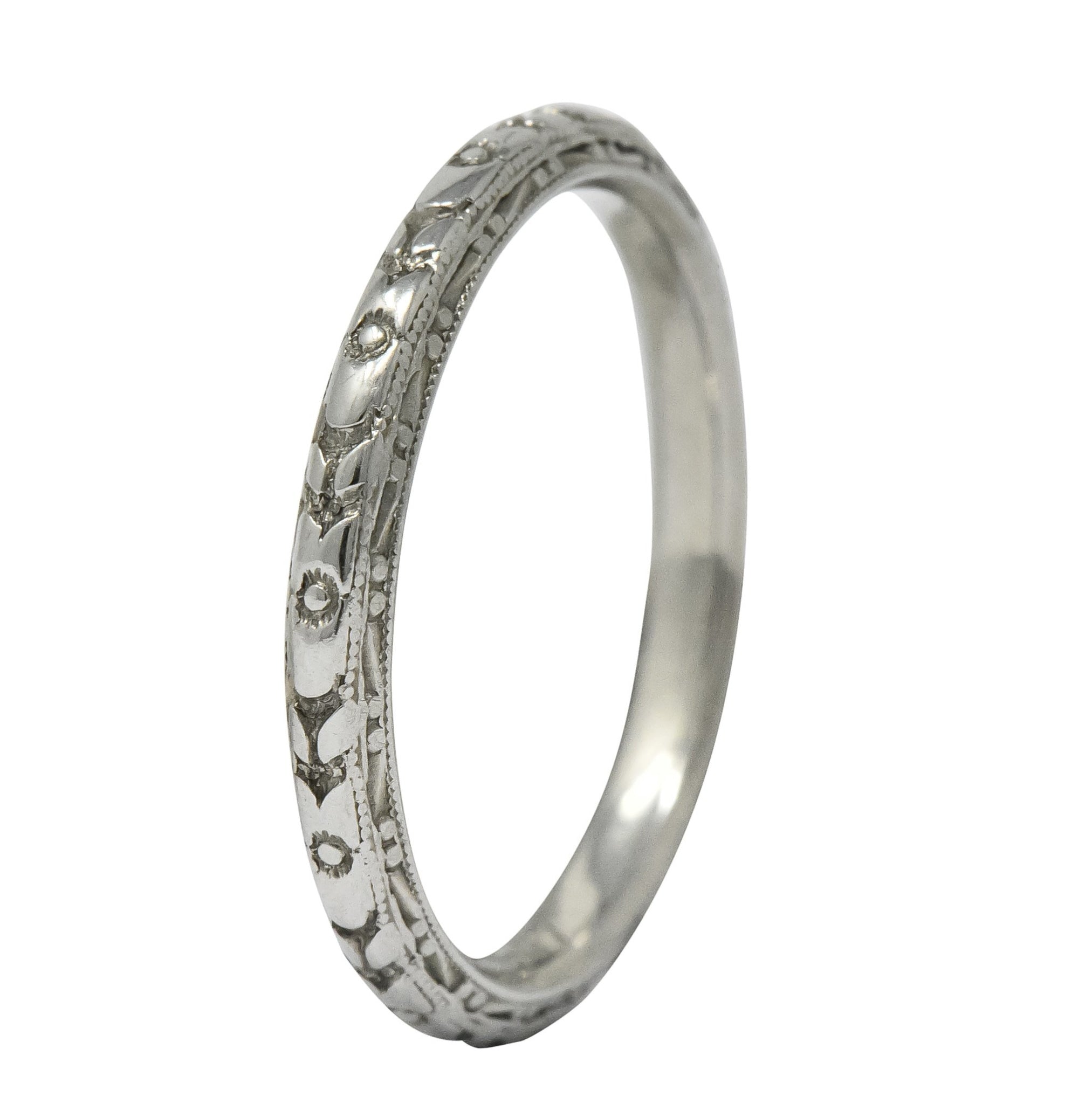 Sohengrin 1931 Art Deco 18 Karat White Gold Orange Blossom Band Stack Ring - Wilson's Estate Jewelry