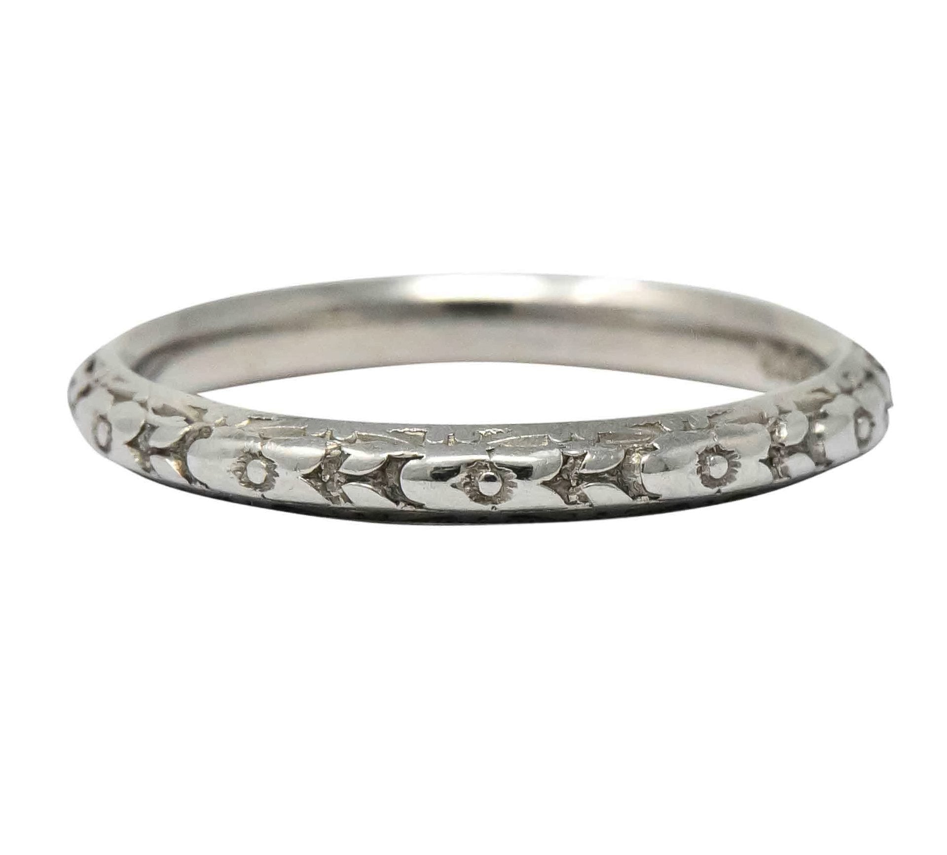 Sohengrin 1931 Art Deco 18 Karat White Gold Orange Blossom Band Stack Ring - Wilson's Estate Jewelry