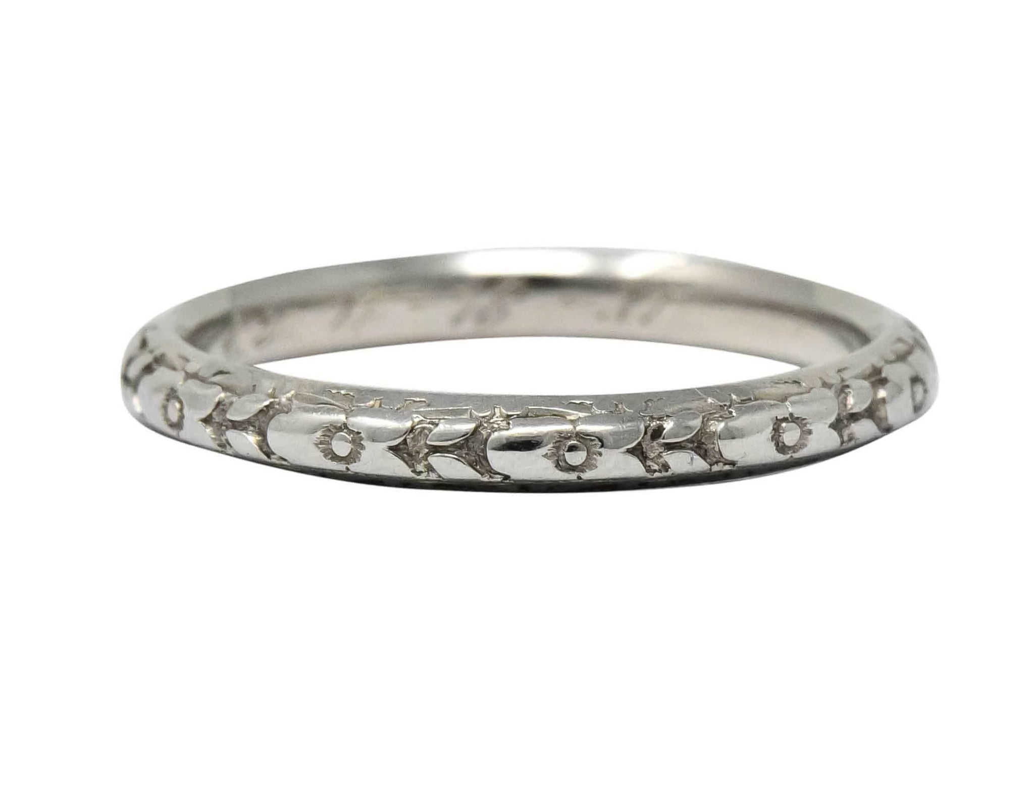 Sohengrin 1931 Art Deco 18 Karat White Gold Orange Blossom Band Stack Ring - Wilson's Estate Jewelry