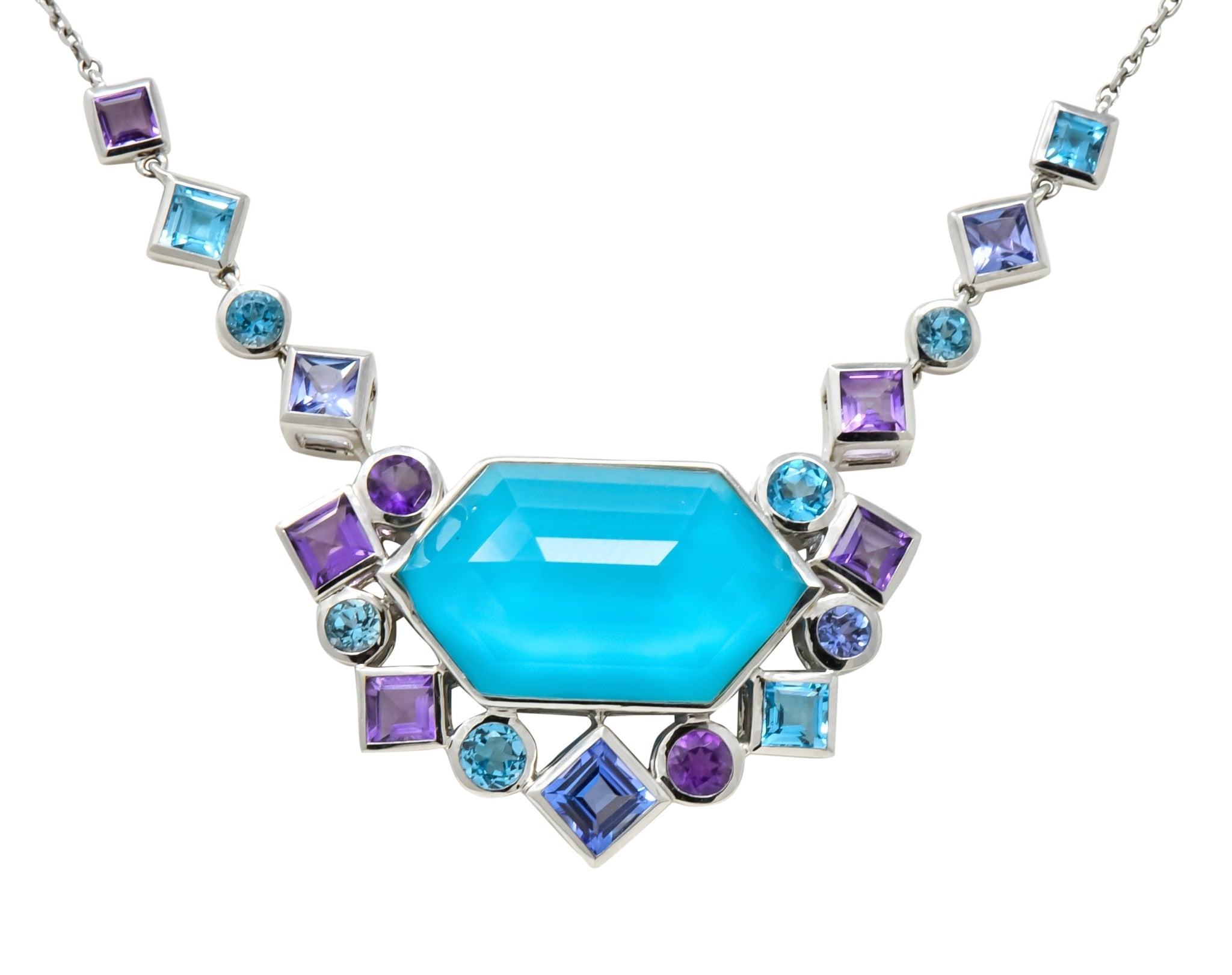 Stephen Webster Multi-Gem 18 Karat White Gold British Tessellated Necklace - Wilson's Estate Jewelry