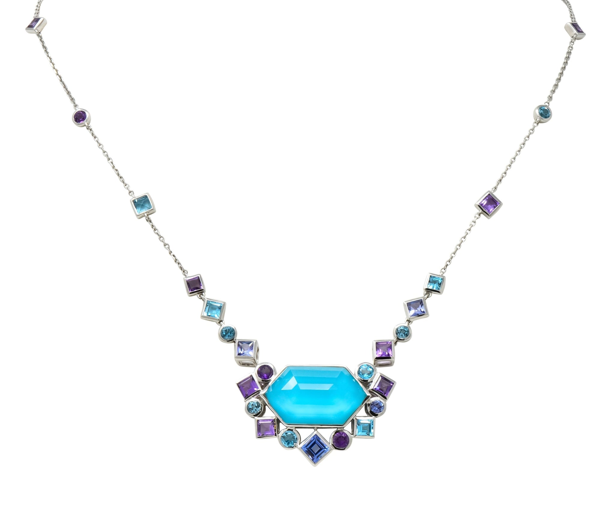 Stephen Webster Multi-Gem 18 Karat White Gold British Tessellated Necklace - Wilson's Estate Jewelry