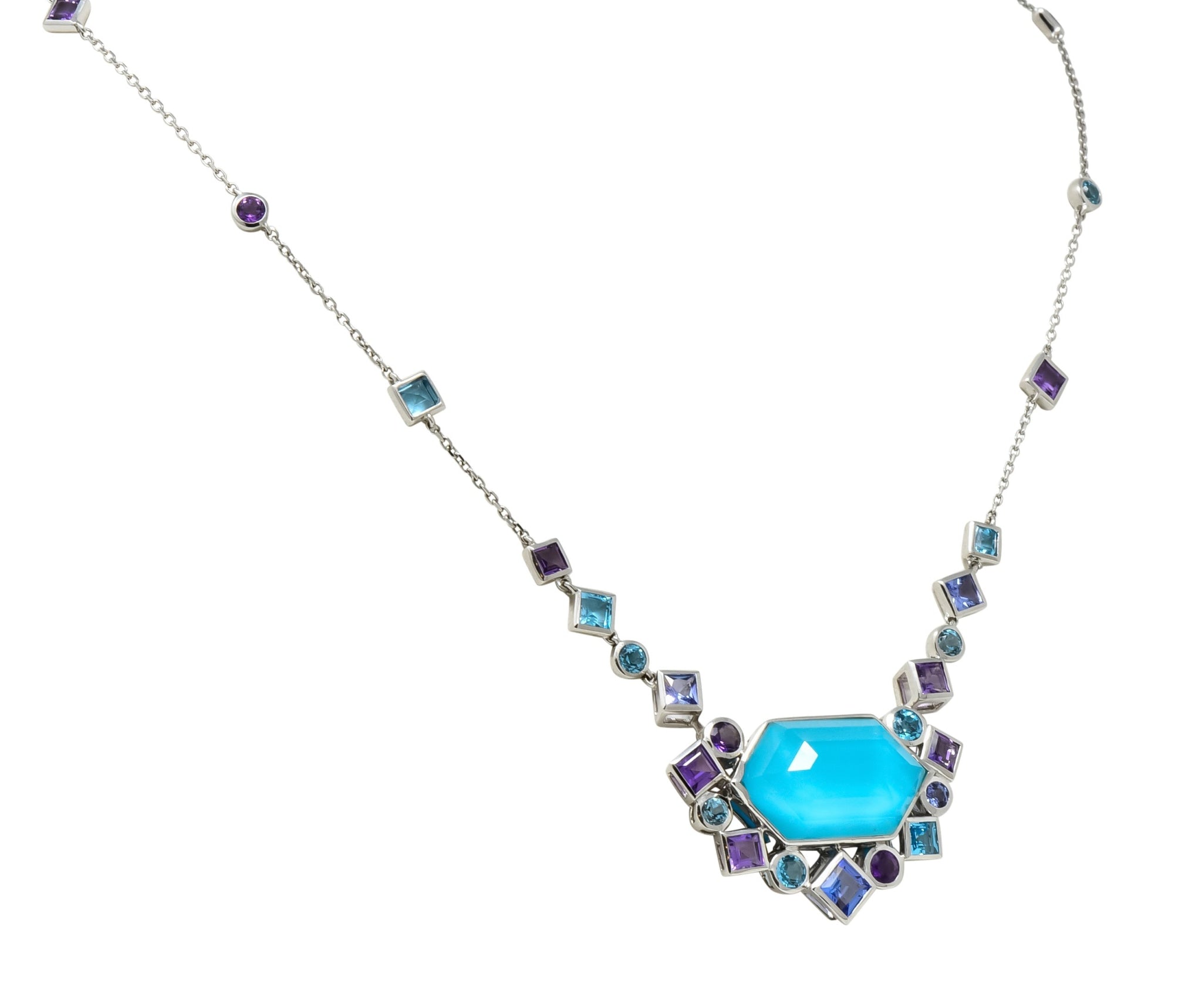 Stephen Webster Multi-Gem 18 Karat White Gold British Tessellated Necklace - Wilson's Estate Jewelry