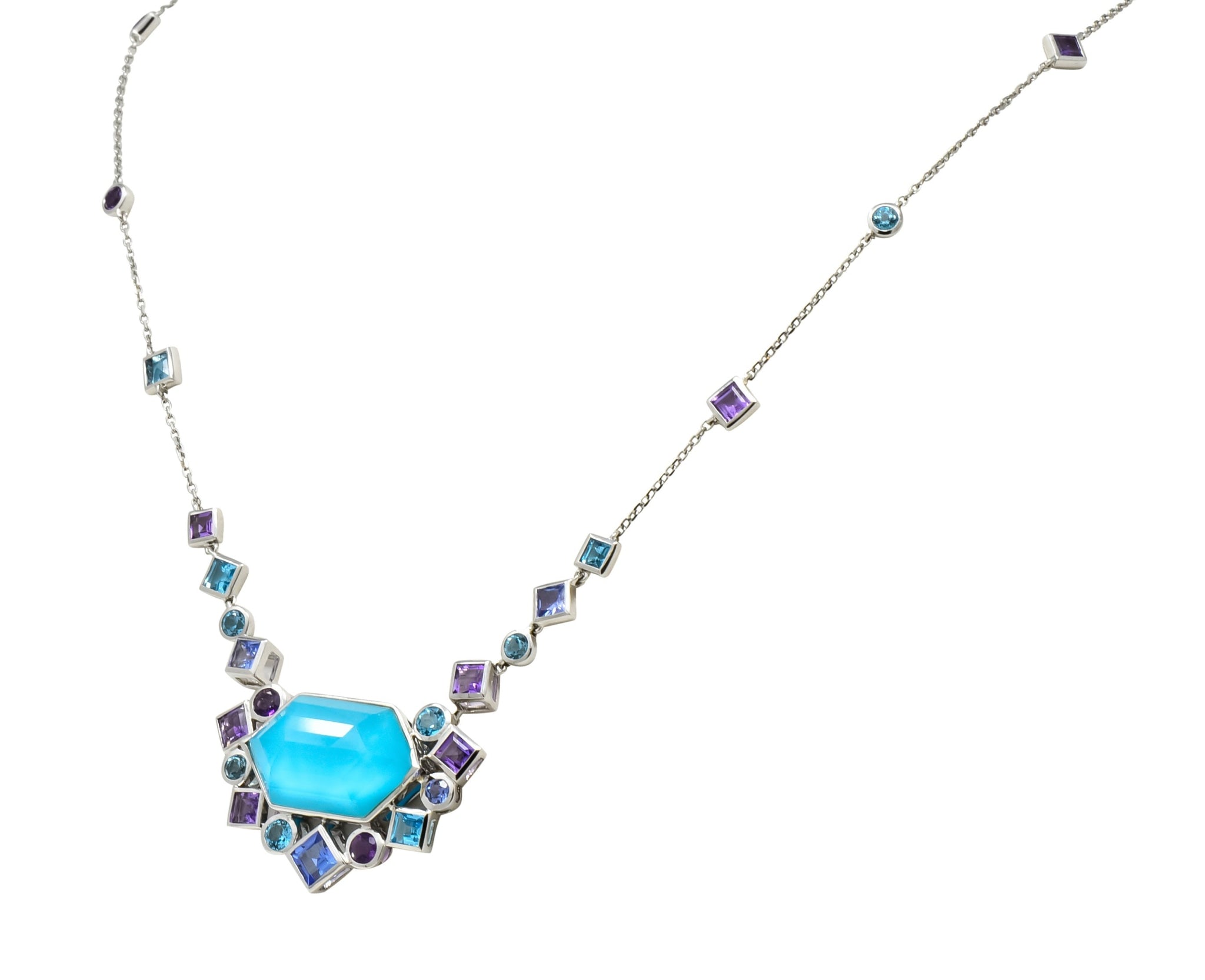 Stephen Webster Multi-Gem 18 Karat White Gold British Tessellated Necklace - Wilson's Estate Jewelry