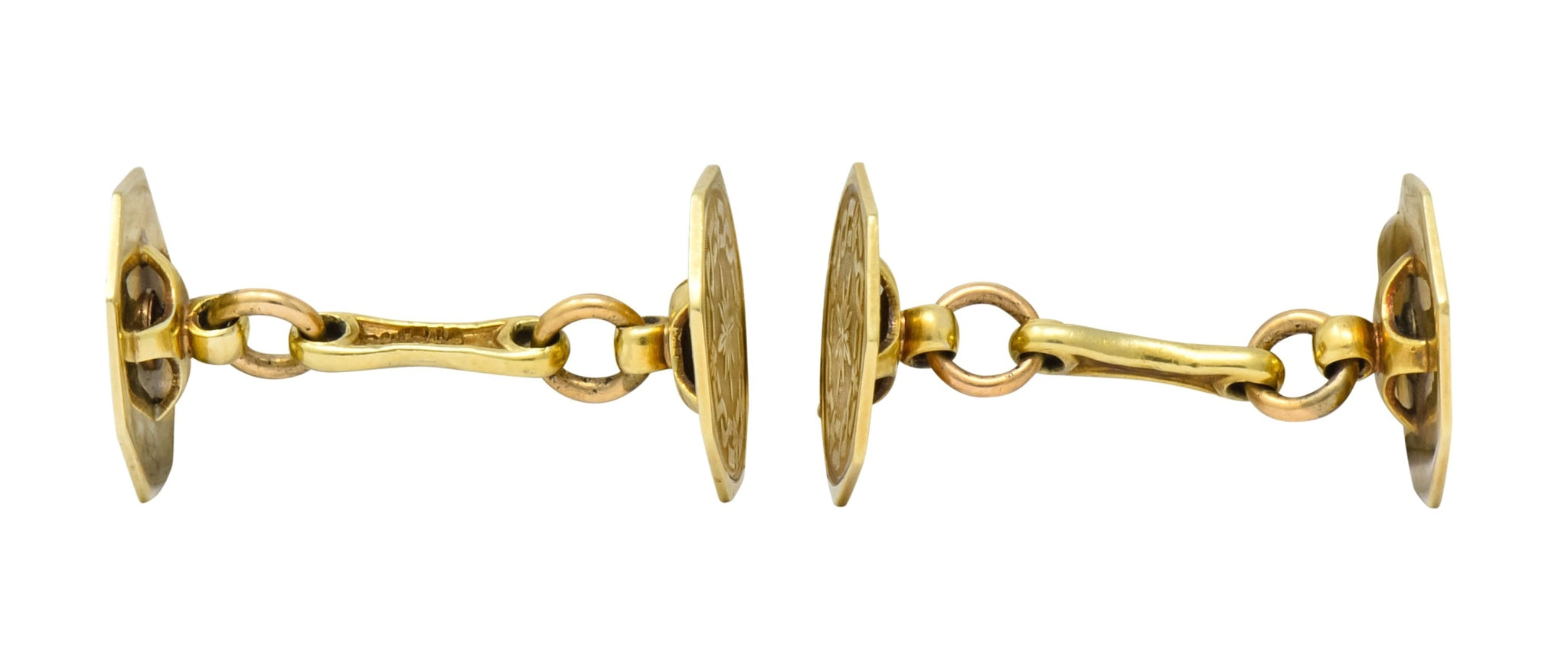 Strobell & Crane 1915 Edwardian Old European Diamond 14 Karat Gold Men's Disk Cufflinks - Wilson's Estate Jewelry