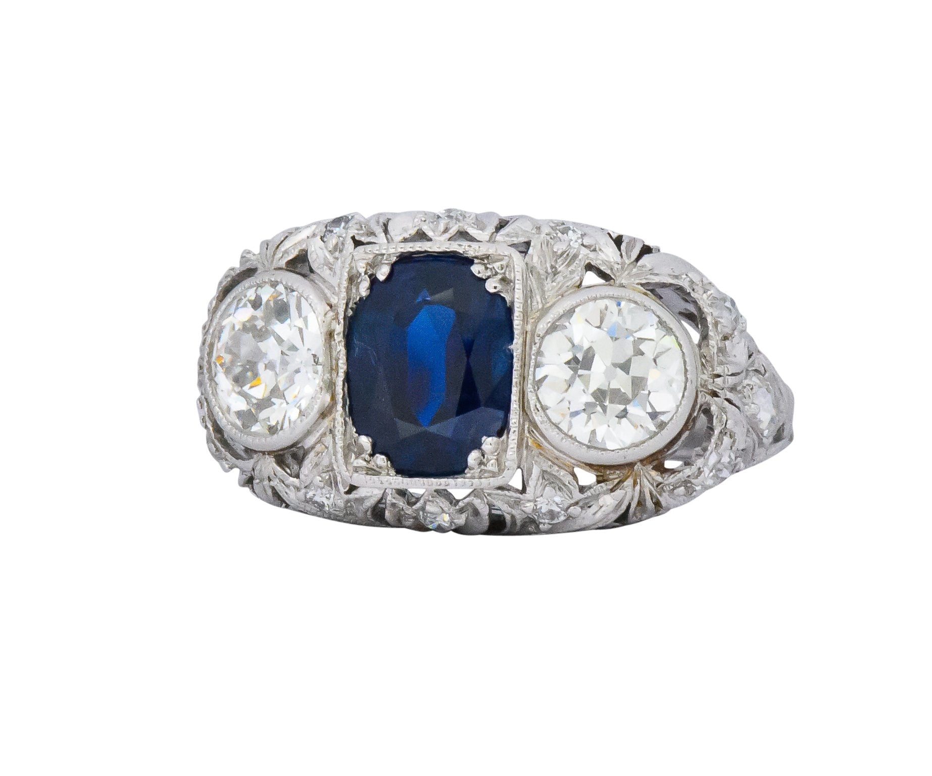 Sumptuous Art Deco 3.70 CTW No Heat Sapphire Diamond Platinum Anniversary Ring AGL Wilson's Estate Jewelry