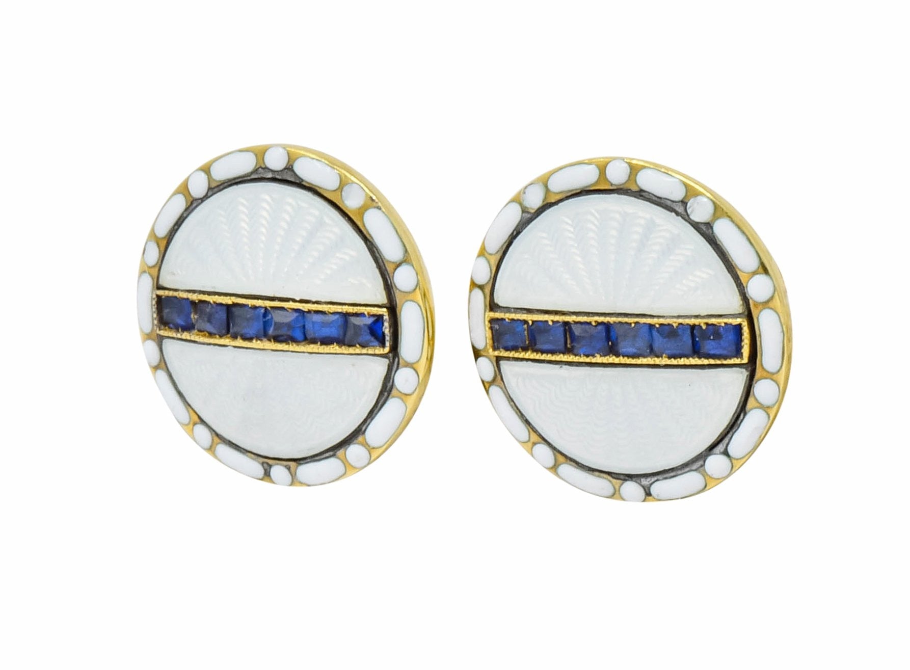 T. & J. Bragg British Art Deco Sapphire Enamel 15 Karat Gold Men's Cufflinks - Wilson's Estate Jewelry