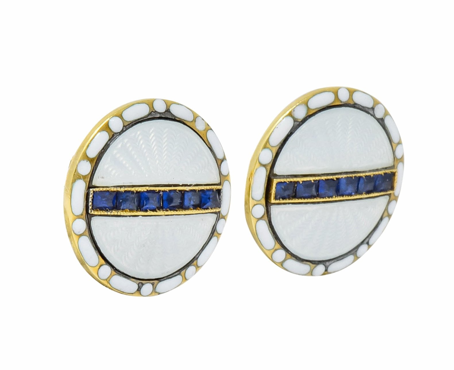 T. & J. Bragg British Art Deco Sapphire Enamel 15 Karat Gold Men's Cufflinks - Wilson's Estate Jewelry