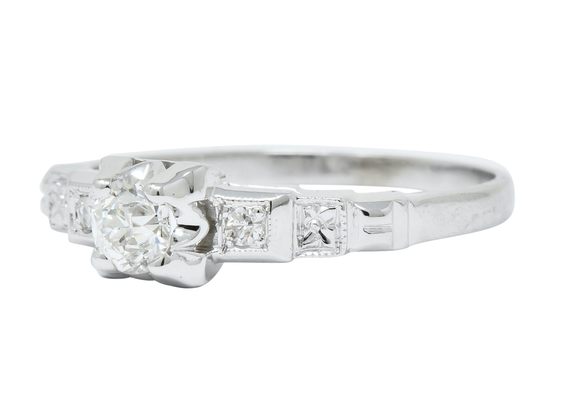 Theberath & Co. Art Deco Diamond 18 Karat White Gold Engagement Ring - Wilson's Estate Jewelry