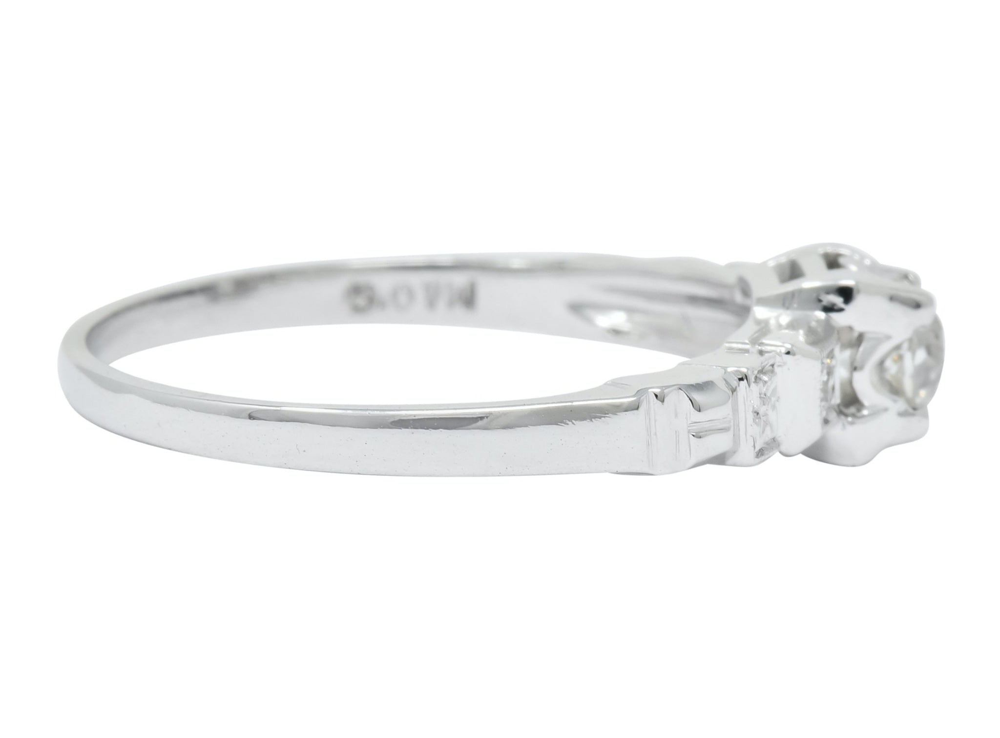 Theberath & Co. Art Deco Diamond 18 Karat White Gold Engagement Ring - Wilson's Estate Jewelry