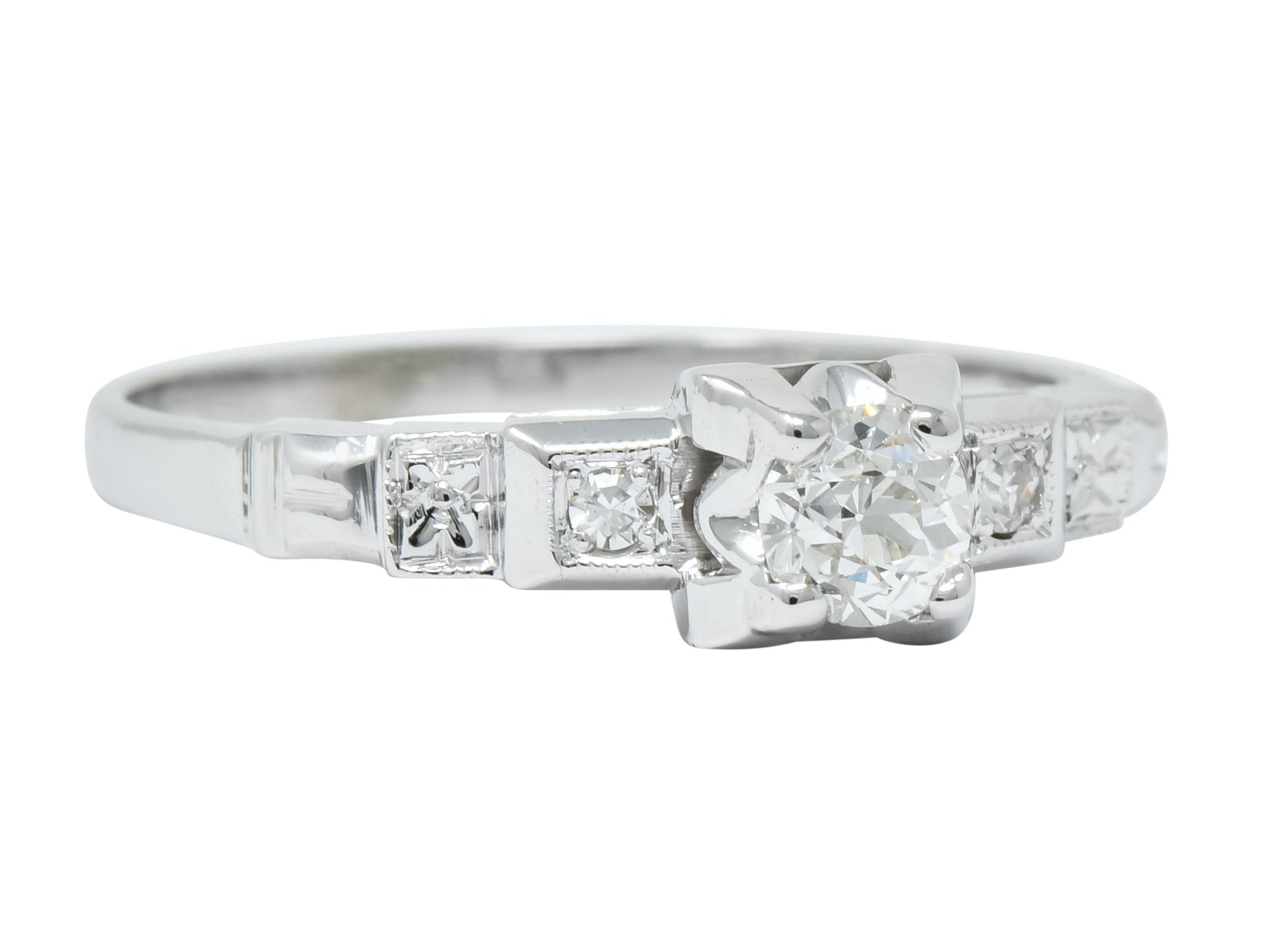 Theberath & Co. Art Deco Diamond 18 Karat White Gold Engagement Ring - Wilson's Estate Jewelry