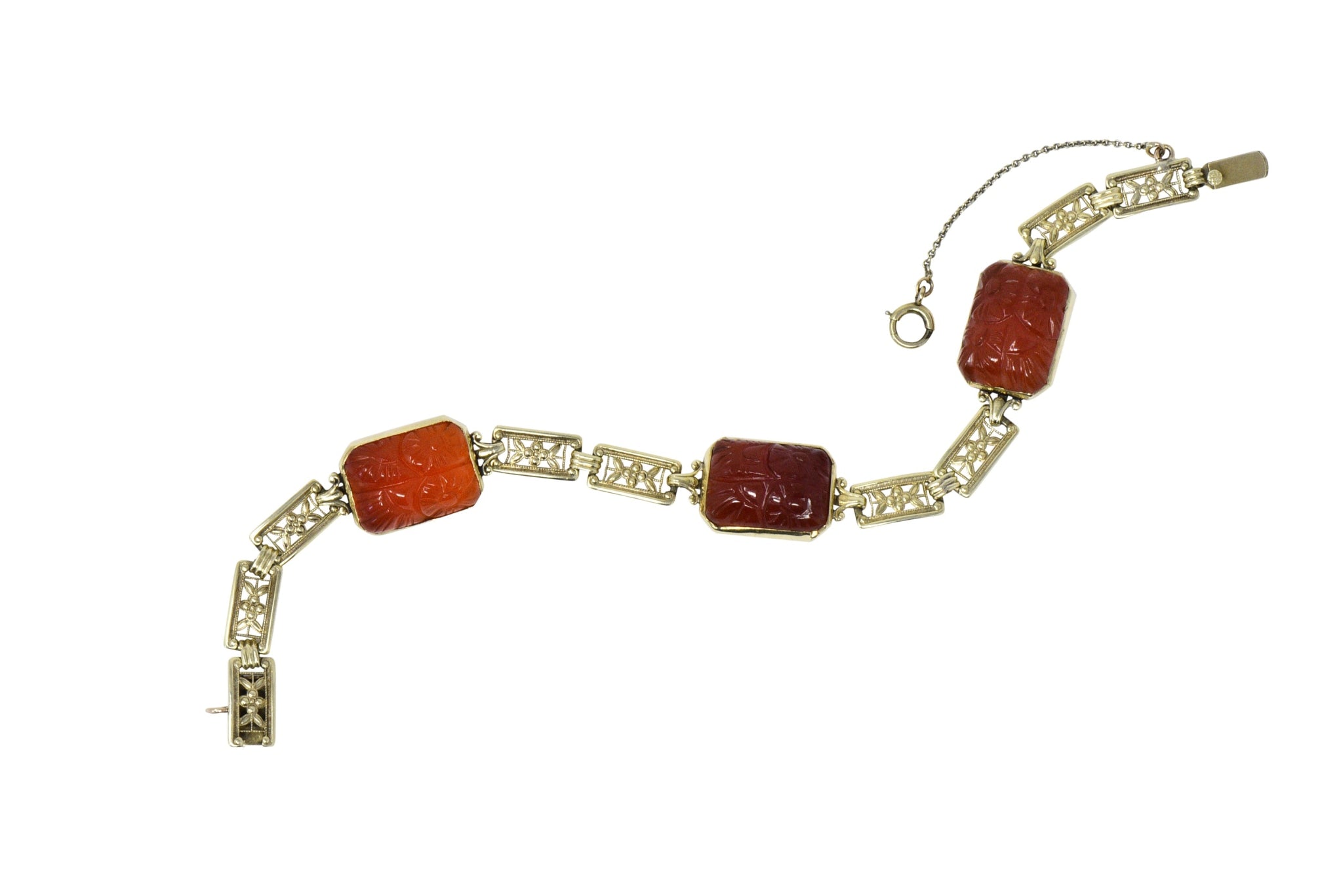 Theberath & Co. Art Nouveau Carnelian 14 Karat Gold Bracelet - Wilson's Estate Jewelry