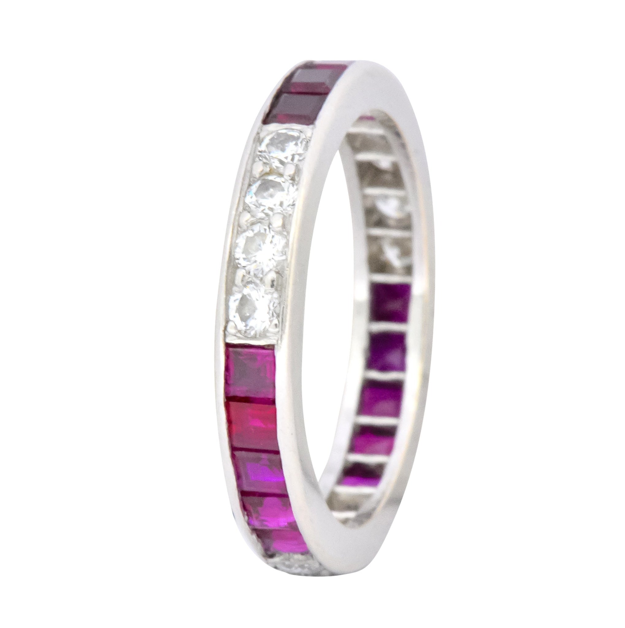 Tiffany & Co. 1.26 CTW Diamond Ruby Platinum Eternity Band Circa 1950's - Wilson's Estate Jewelry