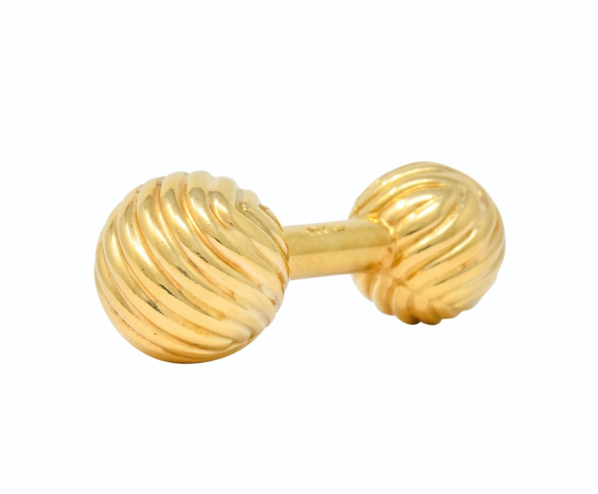 Tiffany & Co. 1960's Vintage 14 Karat Gold Ridged Ball Men's Cufflinks - Wilson's Estate Jewelry