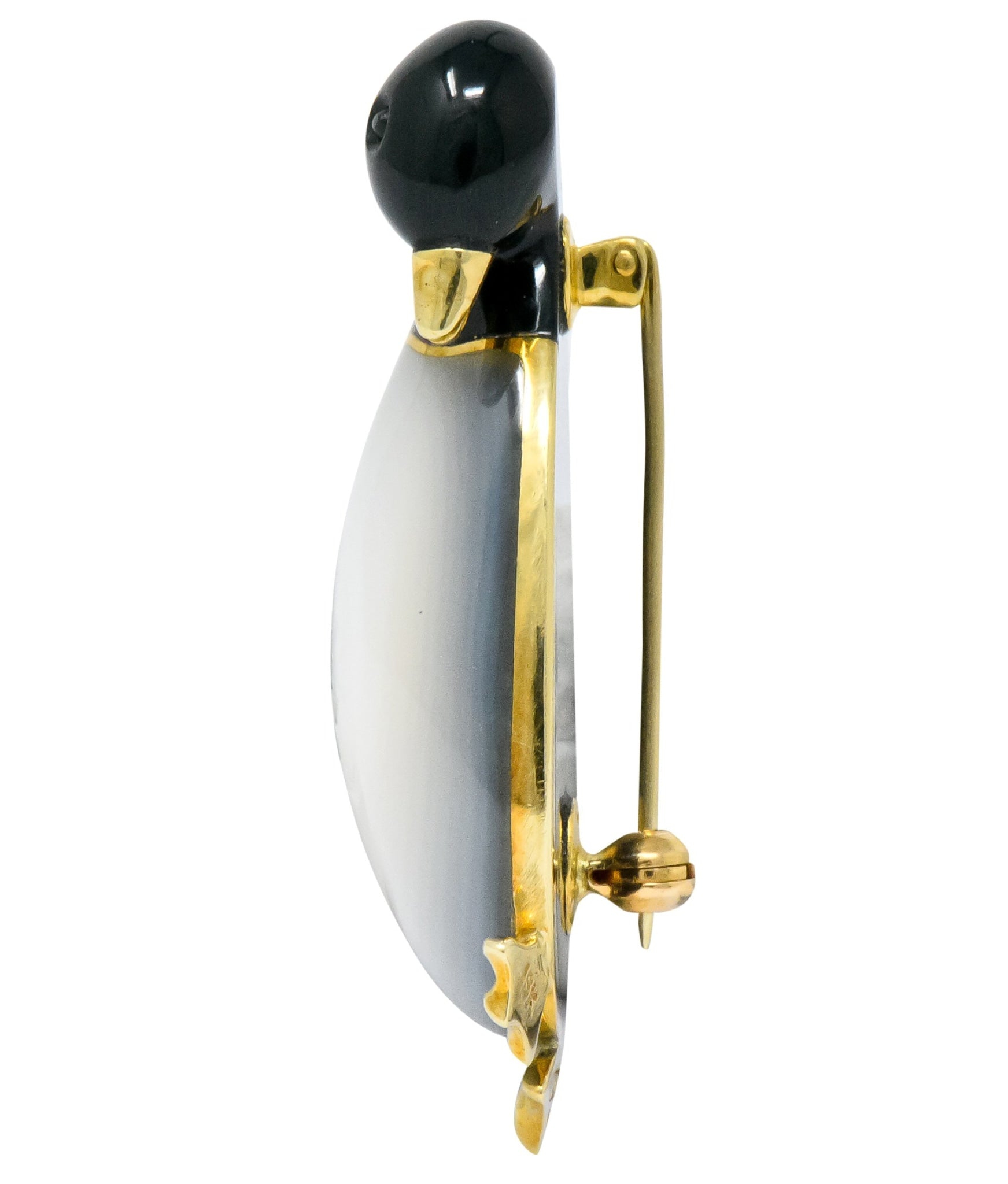 Tiffany & Co. 1970's Black Jade Mother-Of-Pearl 18 Karat Gold Penguin Brooch - Wilson's Estate Jewelry