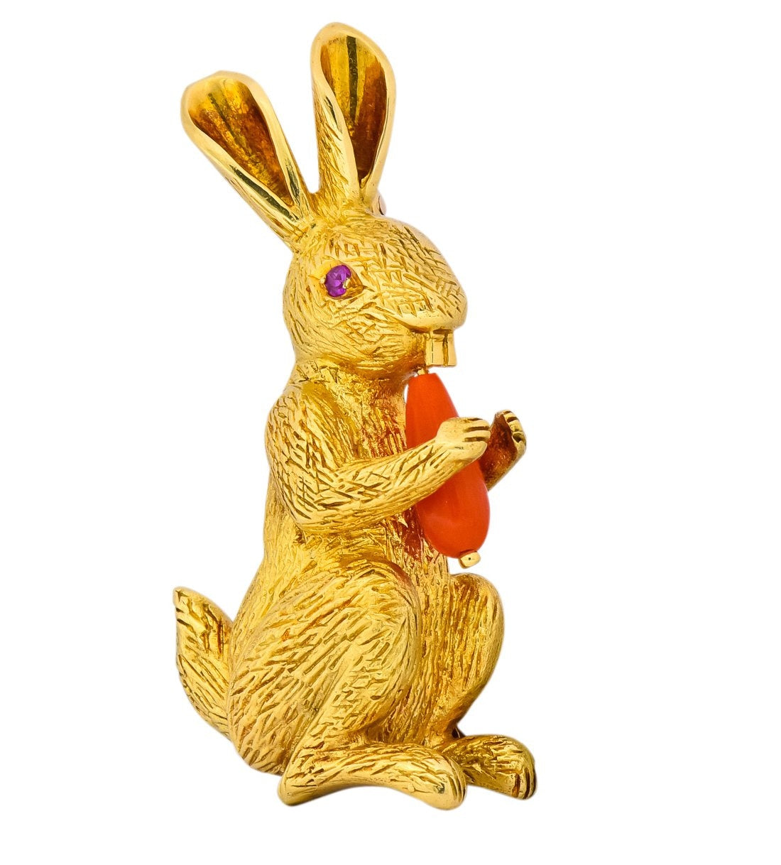 Tiffany & Co. 1970's Vintage Coral Ruby 18 Karat Gold Rabbit Brooch - Wilson's Estate Jewelry