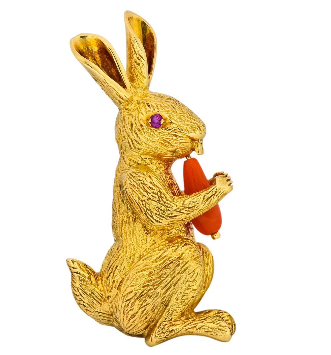 Tiffany & Co. 1970's Vintage Coral Ruby 18 Karat Gold Rabbit Brooch - Wilson's Estate Jewelry