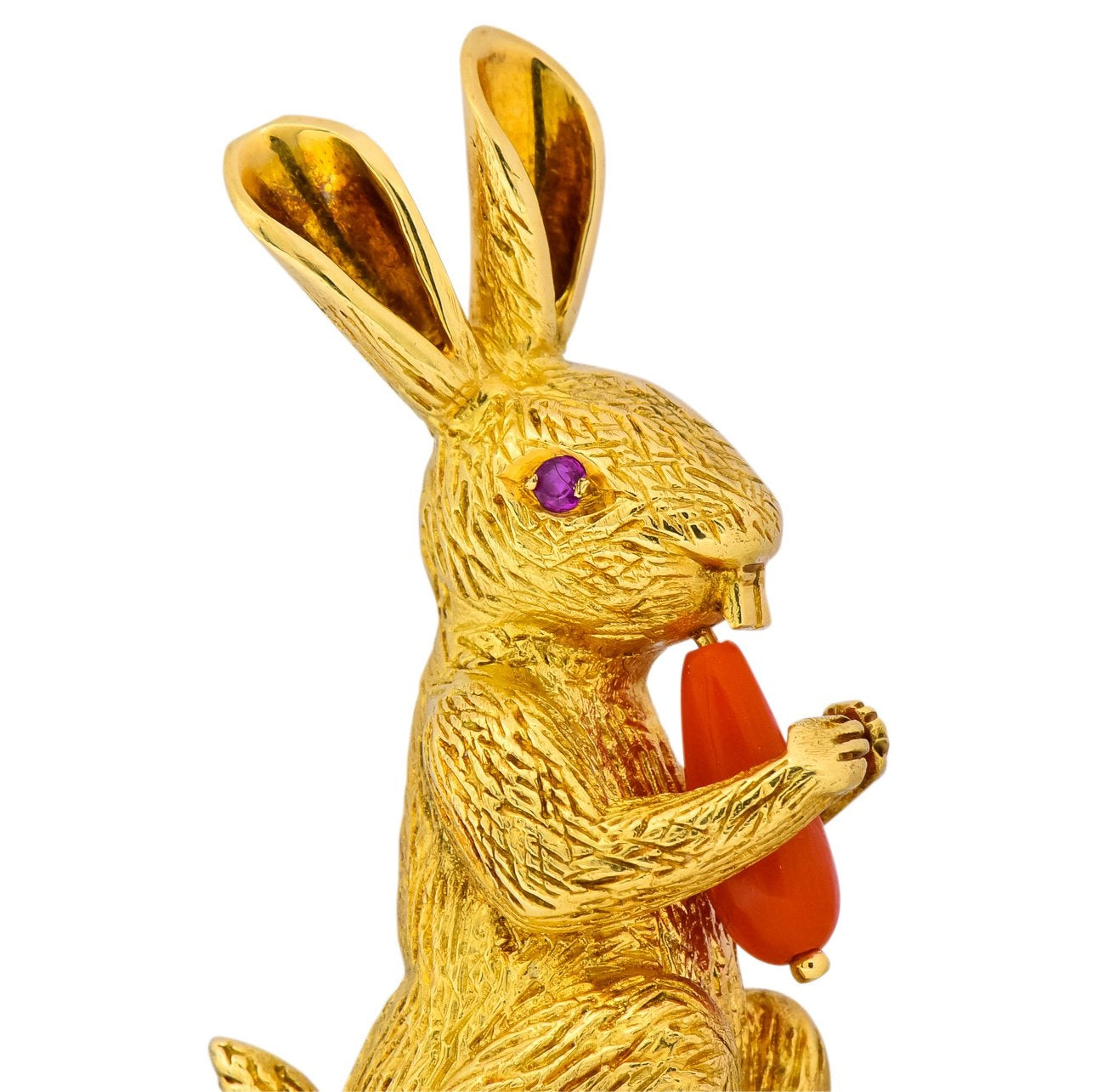 Tiffany & Co. 1970's Vintage Coral Ruby 18 Karat Gold Rabbit Brooch - Wilson's Estate Jewelry