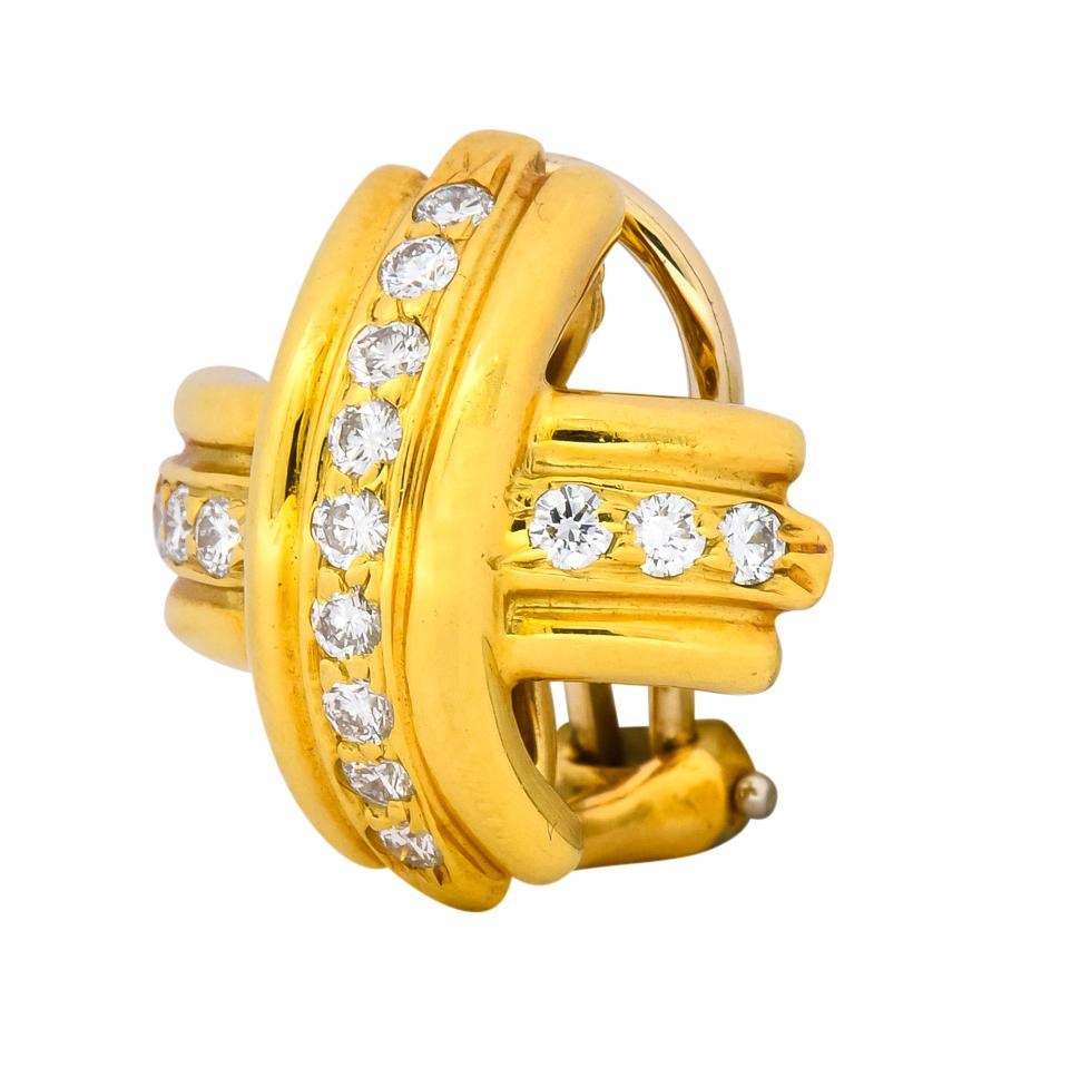 Tiffany & Co. 1992 Vintage Diamond 18 Karat Gold Signature X Ear-Clip Earrings - Wilson's Estate Jewelry
