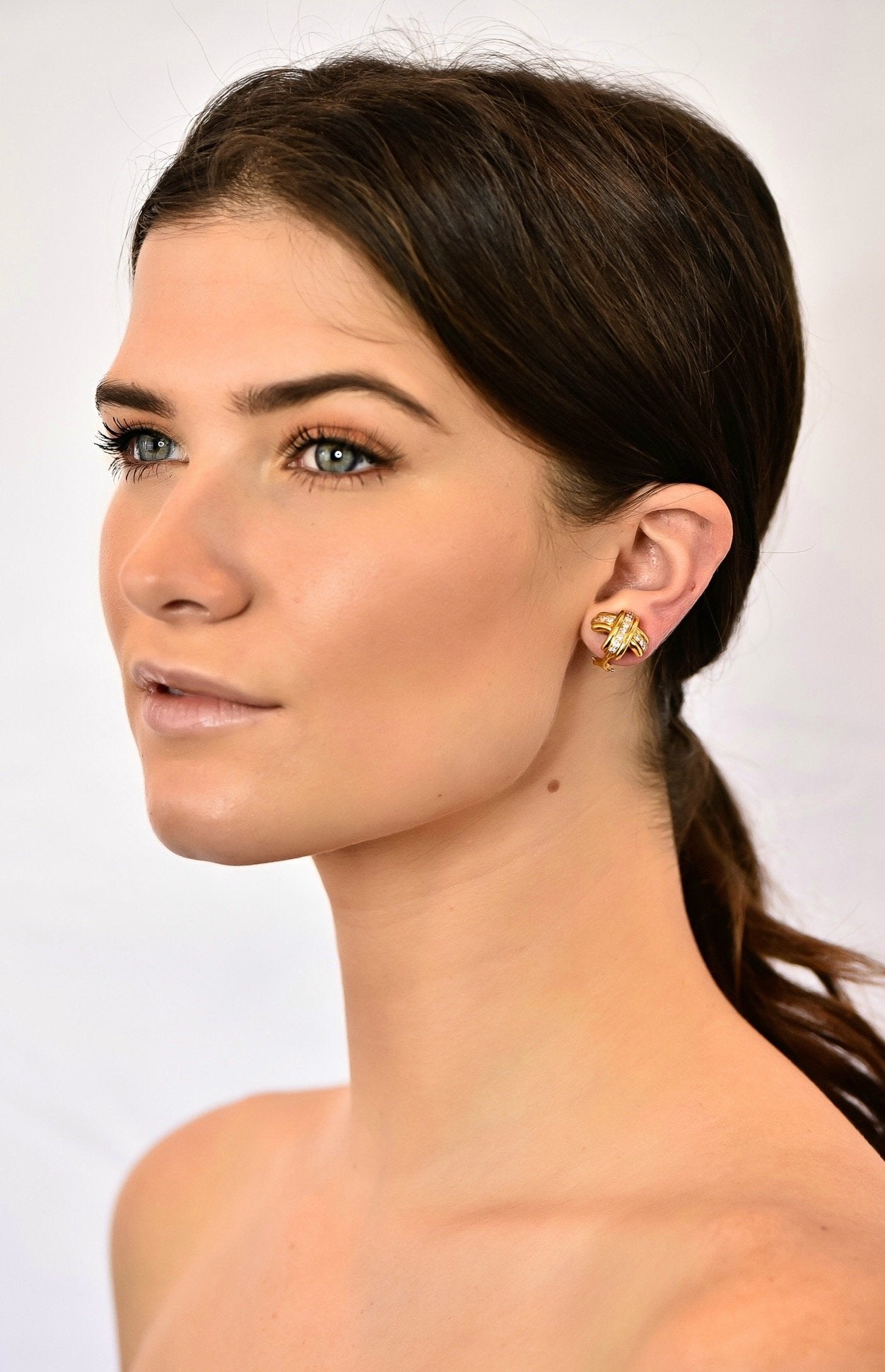 Tiffany & Co. 1992 Vintage Diamond 18 Karat Gold Signature X Ear-Clip Earrings - Wilson's Estate Jewelry