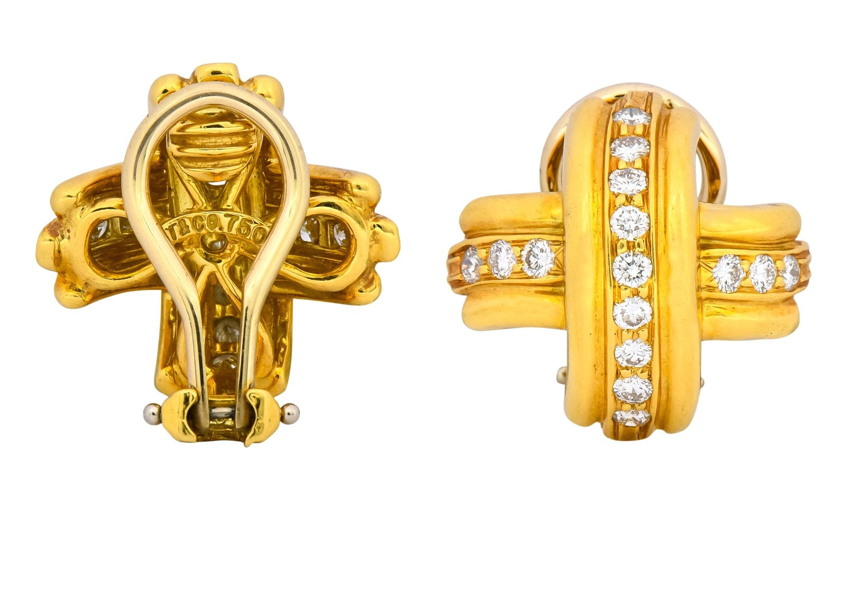 Tiffany & Co. 1992 Vintage Diamond 18 Karat Gold Signature X Ear-Clip Earrings - Wilson's Estate Jewelry
