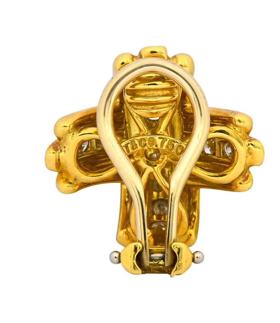 Tiffany & Co. 1992 Vintage Diamond 18 Karat Gold Signature X Ear-Clip Earrings - Wilson's Estate Jewelry