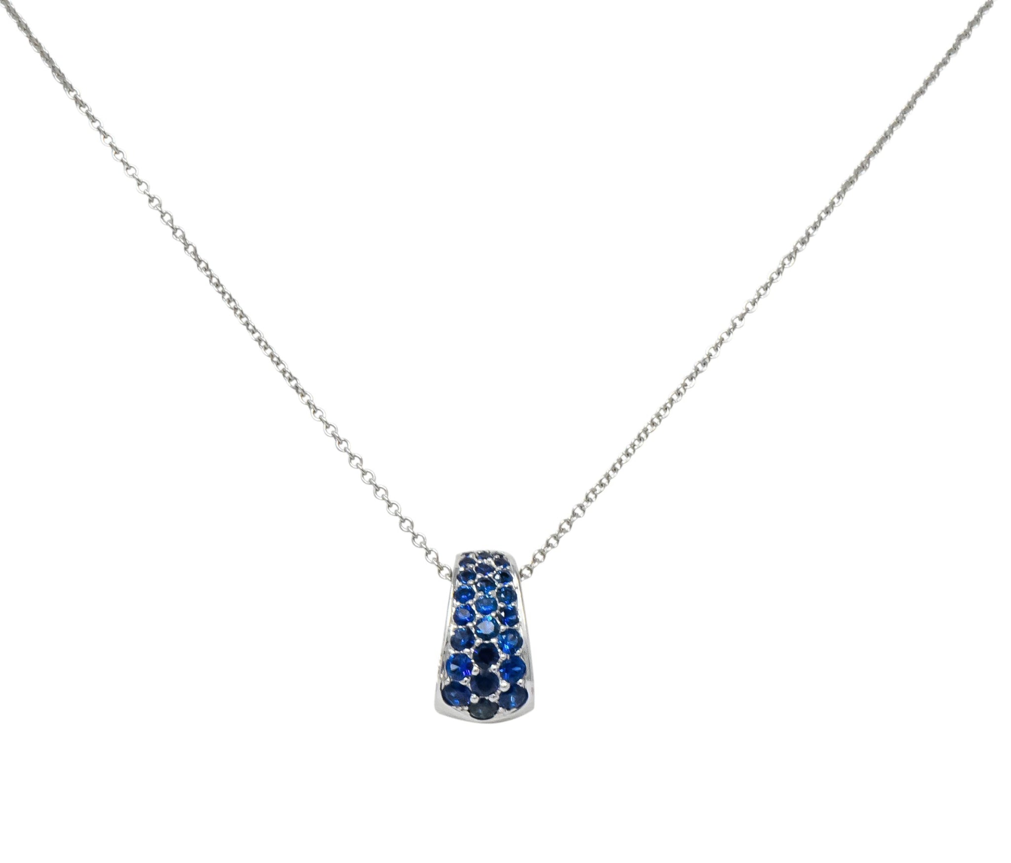 Tiffany & Co. 2001 0.90 CTW Diamond Sapphire 18 Karat White Gold Pendant Necklace - Wilson's Estate Jewelry