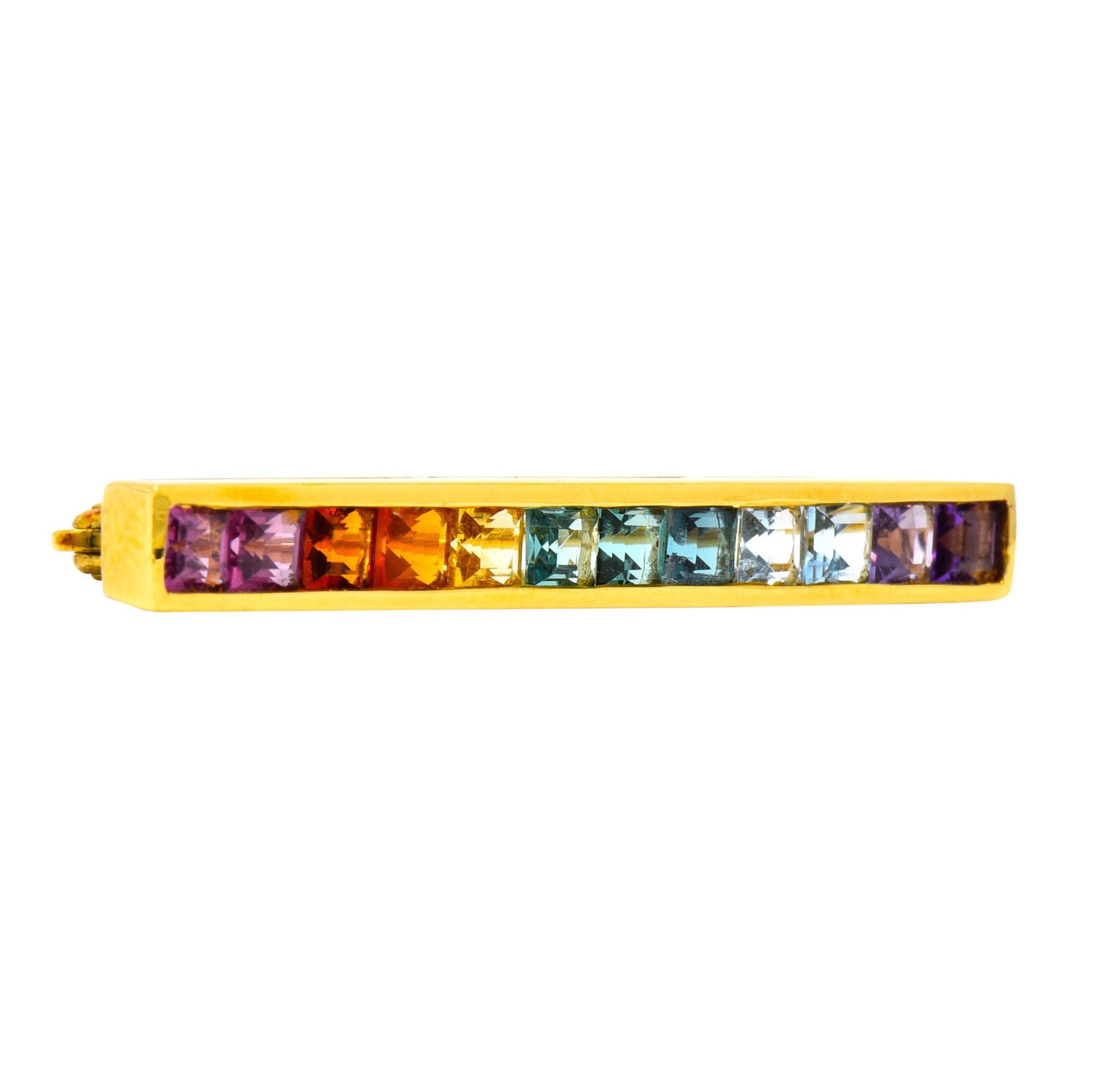 Tiffany & Co. Amethyst Citrine Multi-Gem 18 Karat Gold Rainbow Bar Brooch - Wilson's Estate Jewelry