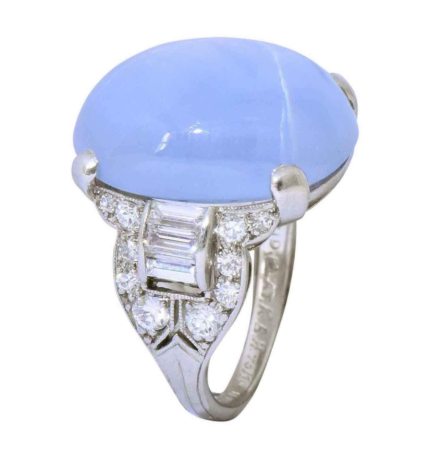 Tiffany & Co. Art Deco 21.00 CTW Star Sapphire Diamond Platinum Cocktail Ring - Wilson's Estate Jewelry